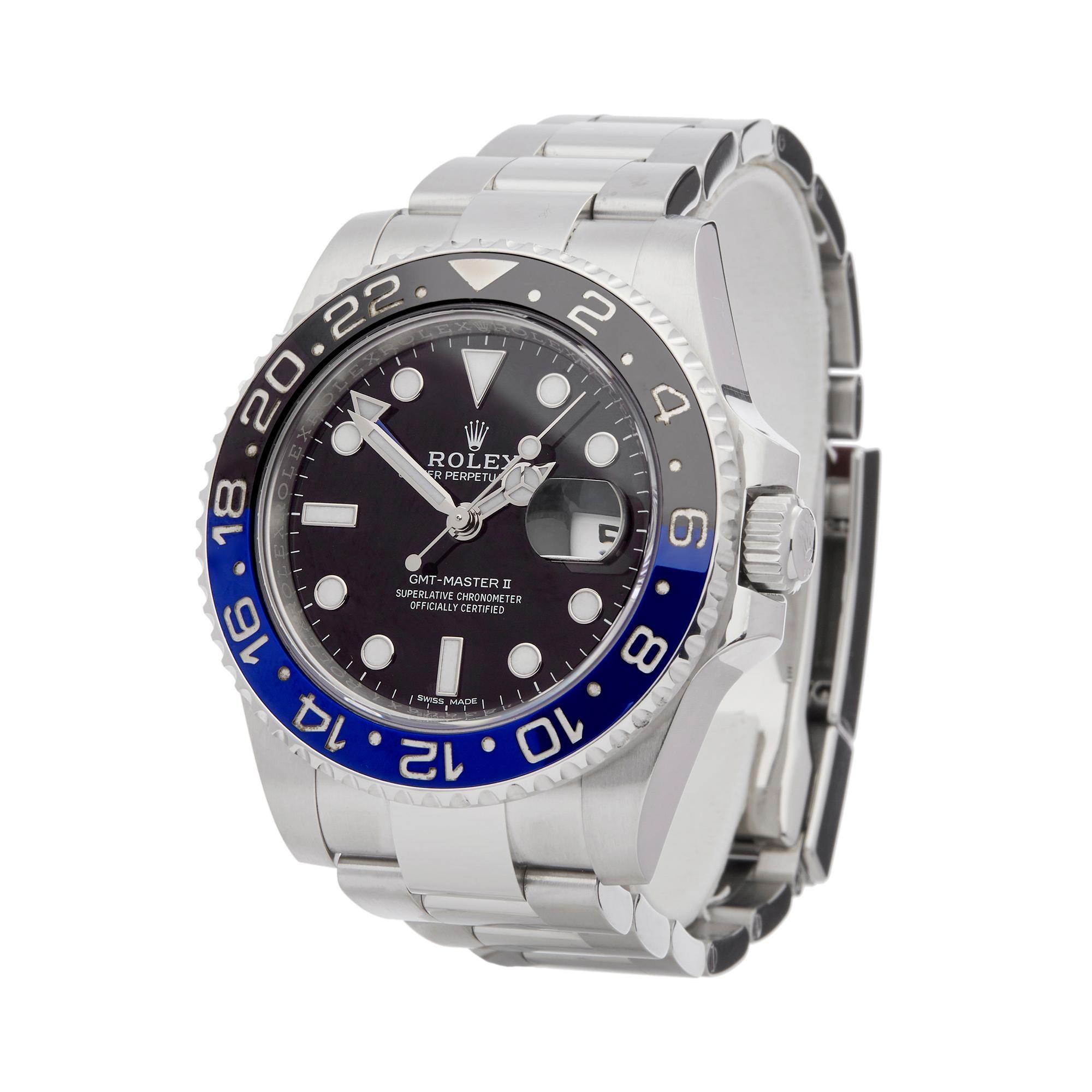 Ref: W6236
Manufacturer: Rolex
Model: GMT-Master II
Model Ref: 116710BLNR
Age: April 2017
Gender: Mens
Complete With: Box, Guarantee & Swing Tag
Dial: Black Other
Glass: Sapphire Crystal
Movement: Automatic
Water Resistance: To Manufacturers