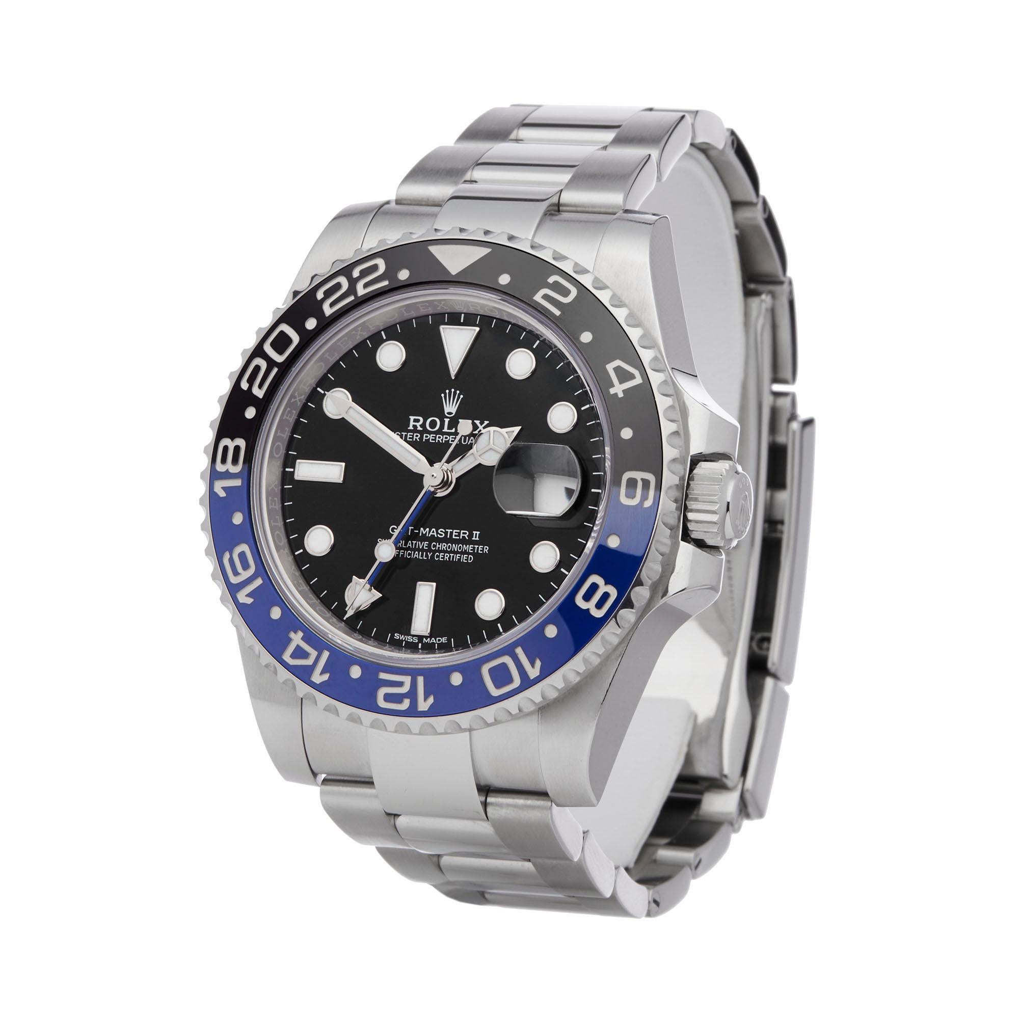 Ref: W6232
Manufacturer: Rolex
Model: GMT-Master II
Model Ref: 116710BLNR
Age: 13th May 2016
Gender: Mens
Complete With: Box, Guarantee & Swing Tag
Dial: Black Other
Glass: Sapphire Crystal
Movement: Automatic
Water Resistance: To Manufacturers