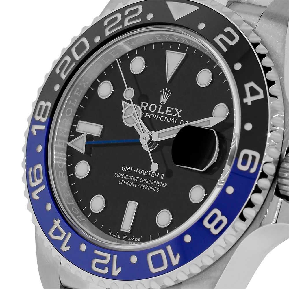 Contemporary Rolex GMT Master II Batman Stainless-Steel Jubilee Bracelet Watch For Sale