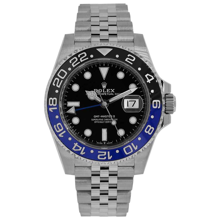 Rolex GMT Master II Batman Stainless-Steel Jubilee Bracelet Watch For Sale