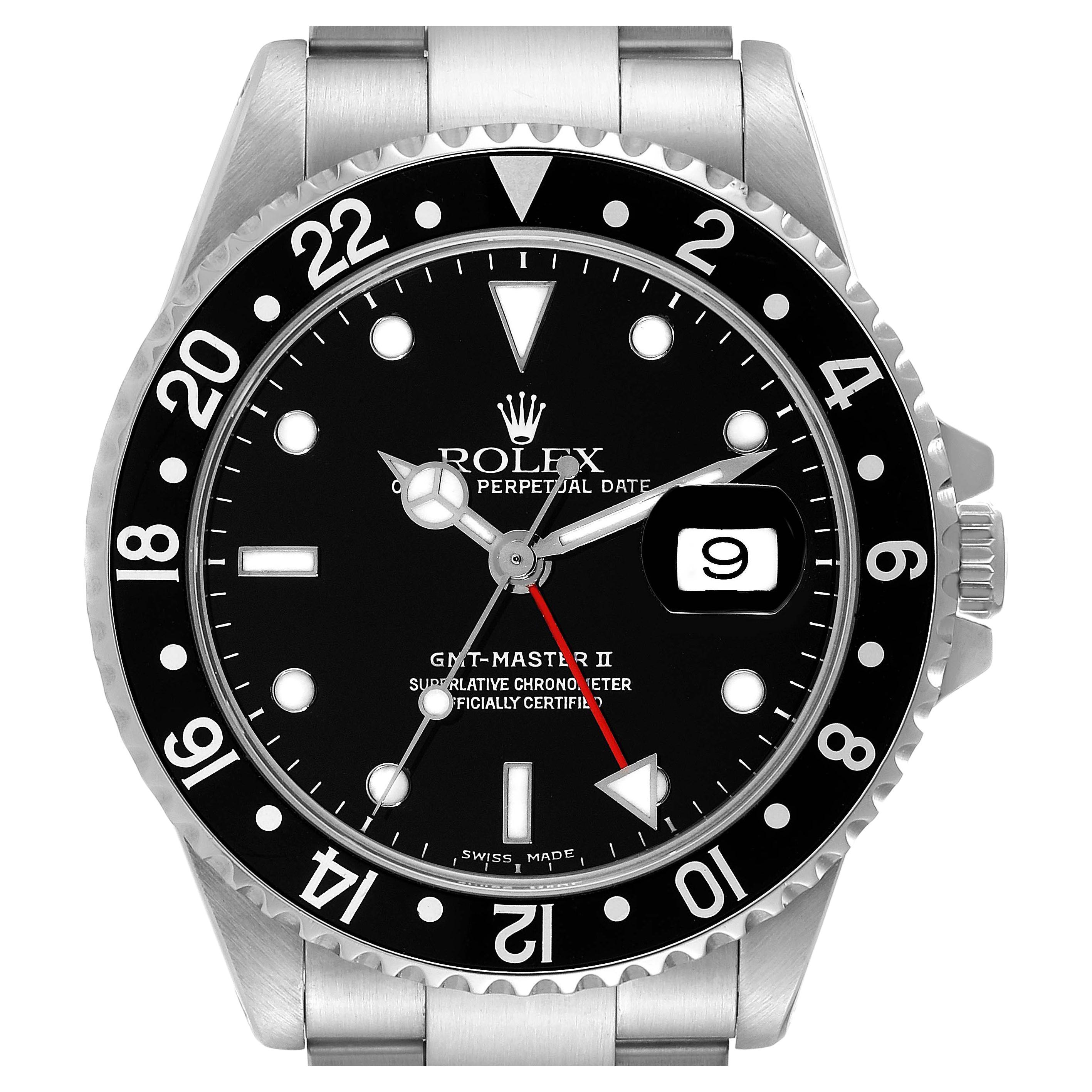 Rolex GMT Master II Black Bezel Dial Steel Mens Watch 16710 Box Papers