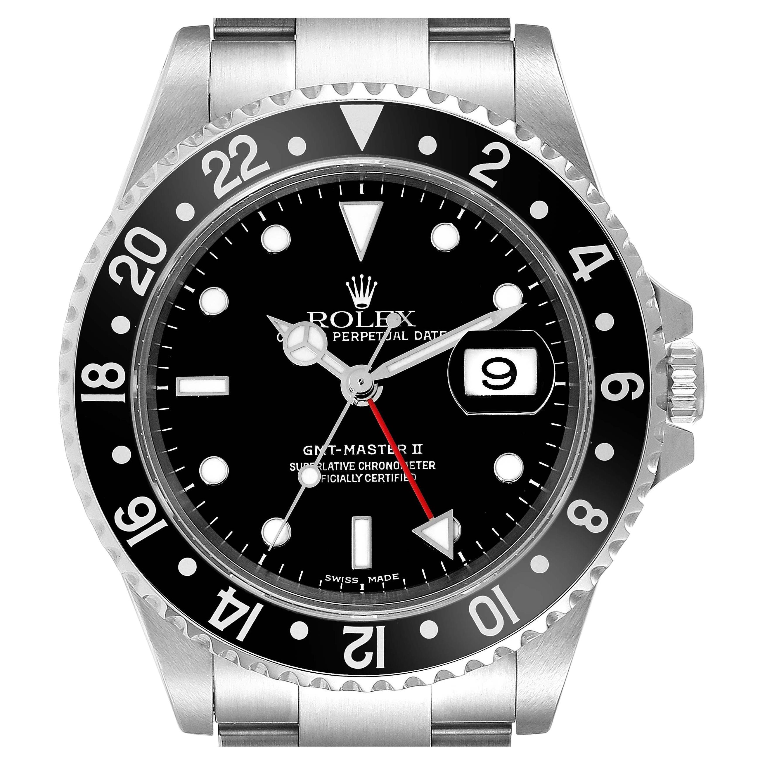 Rolex GMT Master II Black Red Coke Bezel Steel Mens Watch 16710 Box