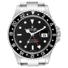 Rolex GMT Master II Black Bezel Red Hand Men's Watch 16710 Box Card