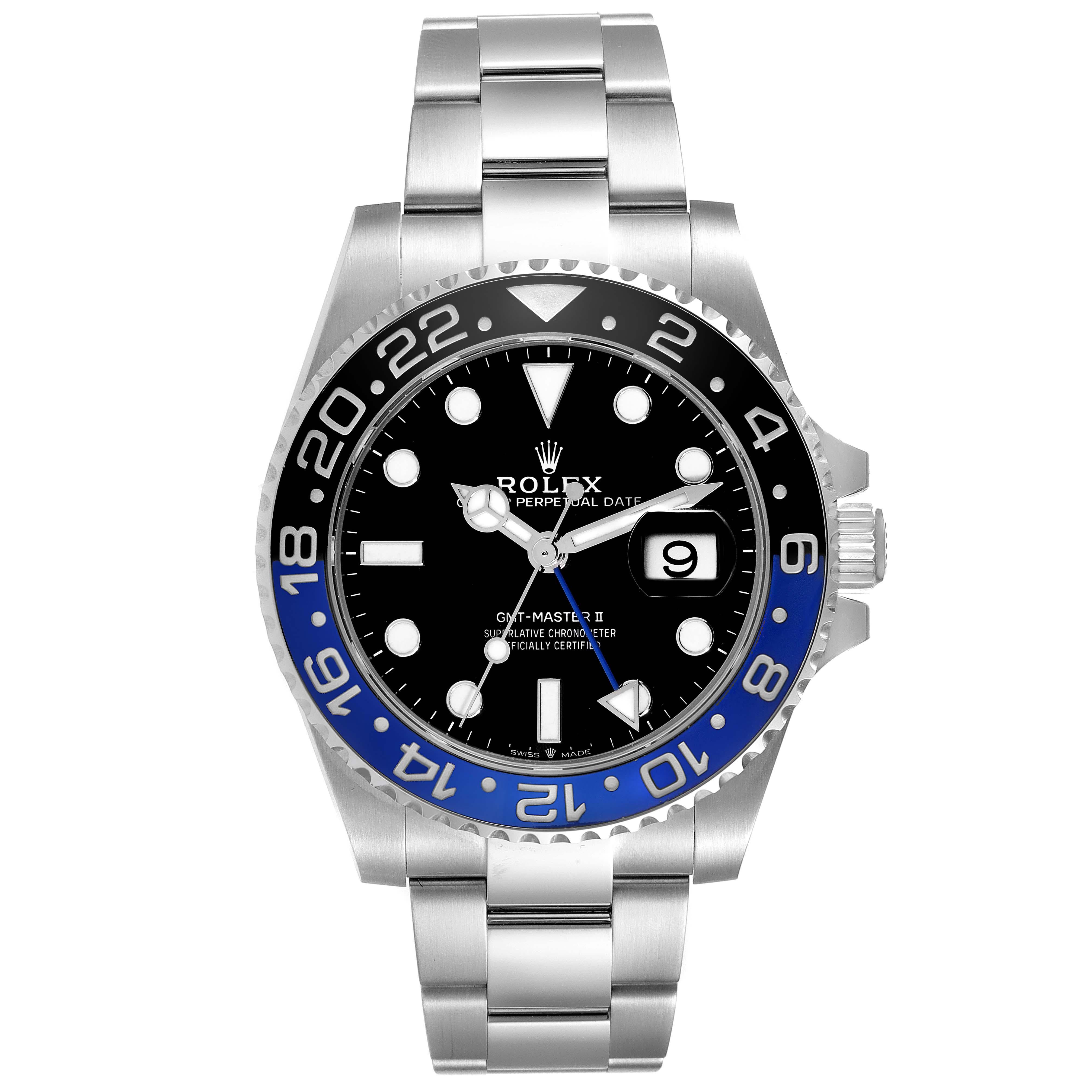 Men's Rolex GMT Master II Black Blue Batman Bezel Steel Mens Watch 126710 Unworn