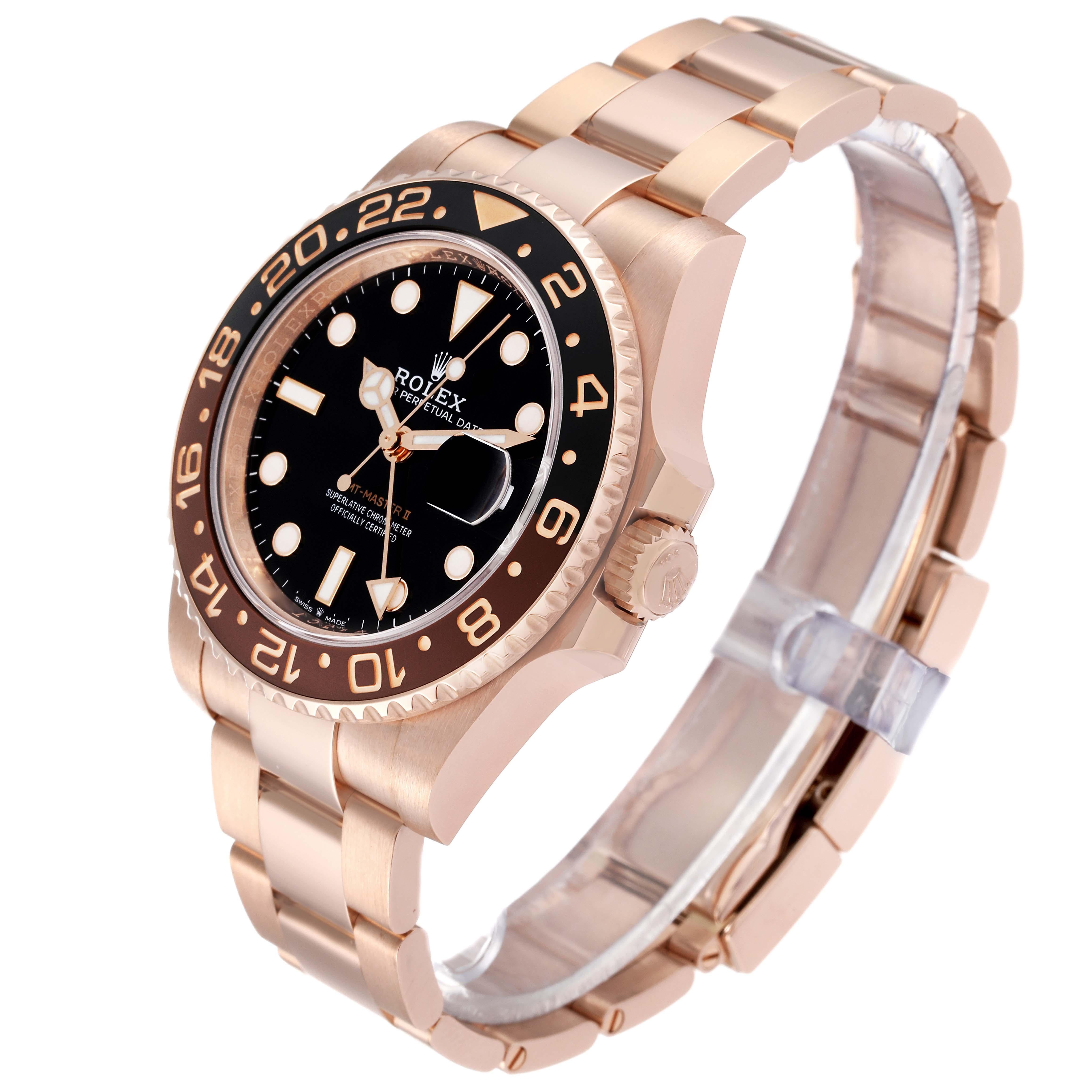 Rolex GMT Master II Black Brown Root Beer Rose Gold Mens Watch 126715 Box Card 3