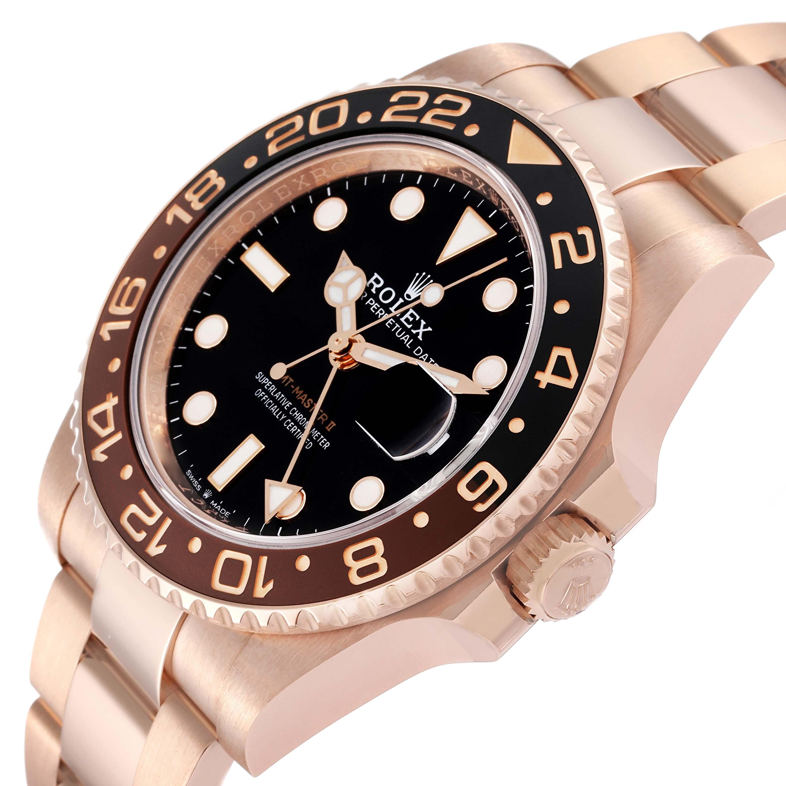 Rolex GMT Master II Black Brown Root Beer Rose Gold Mens Watch 126715 Box Card 4