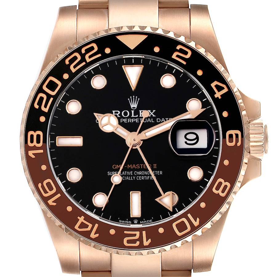 Rolex GMT Master II Black Brown Root Beer Rose Gold Mens Watch 126715 Box Card
