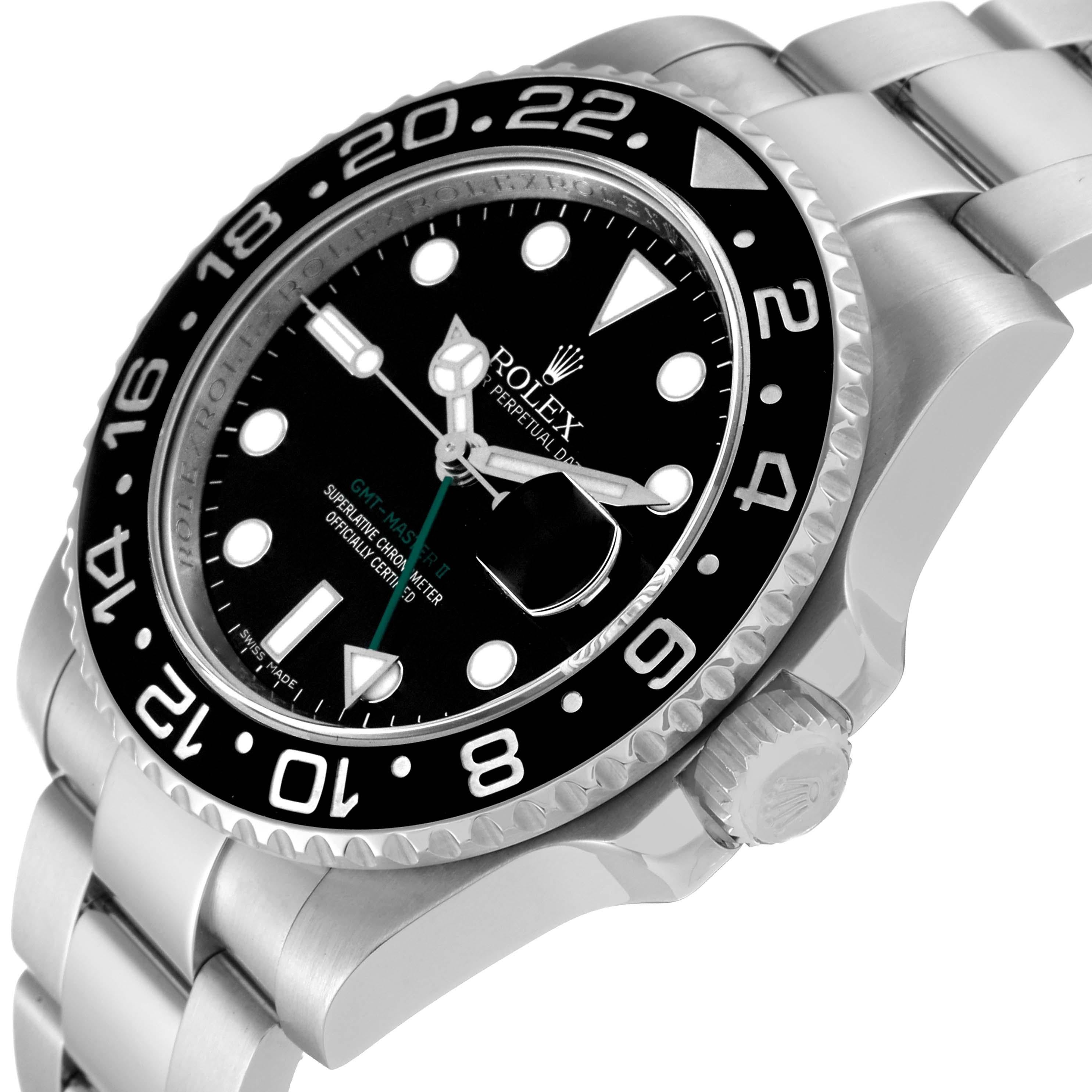 Rolex GMT Master II Black Dial Green Hand Steel Mens Watch 116710 Box Card For Sale 6