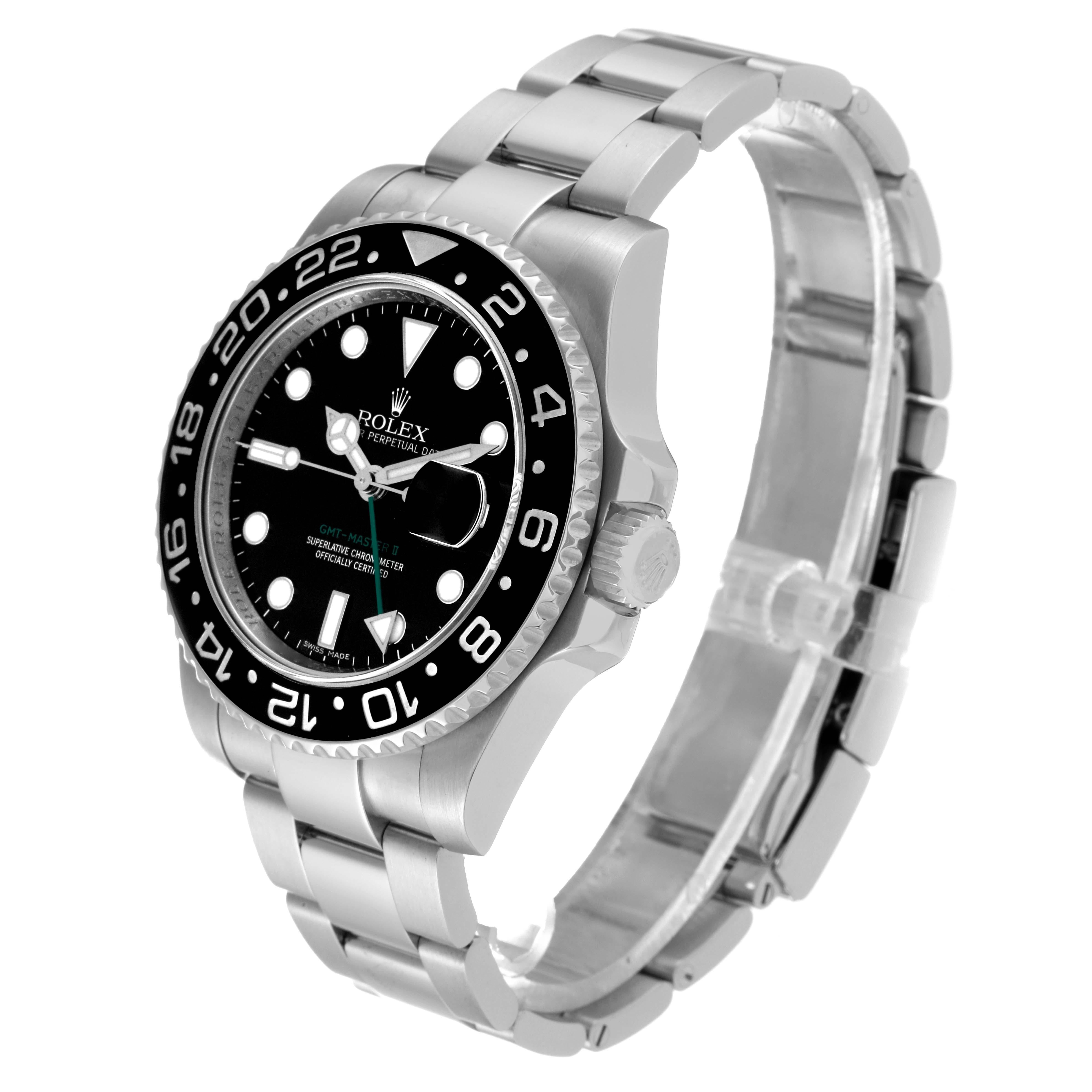 Rolex GMT Master II Black Dial Green Hand Steel Mens Watch 116710 Box Card For Sale 1