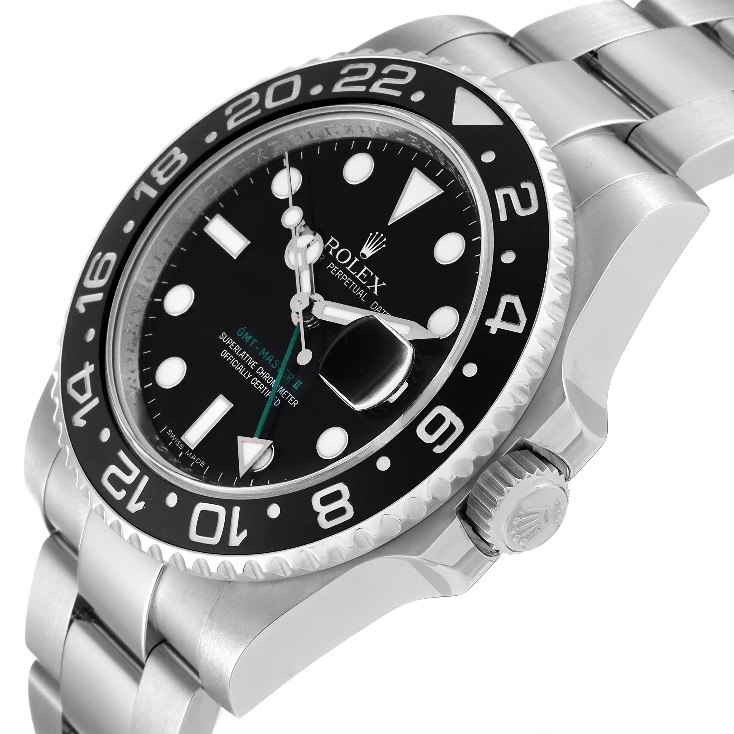 Rolex GMT Master II Black Dial Green Hand Steel Mens Watch 116710 Box Card For Sale 2