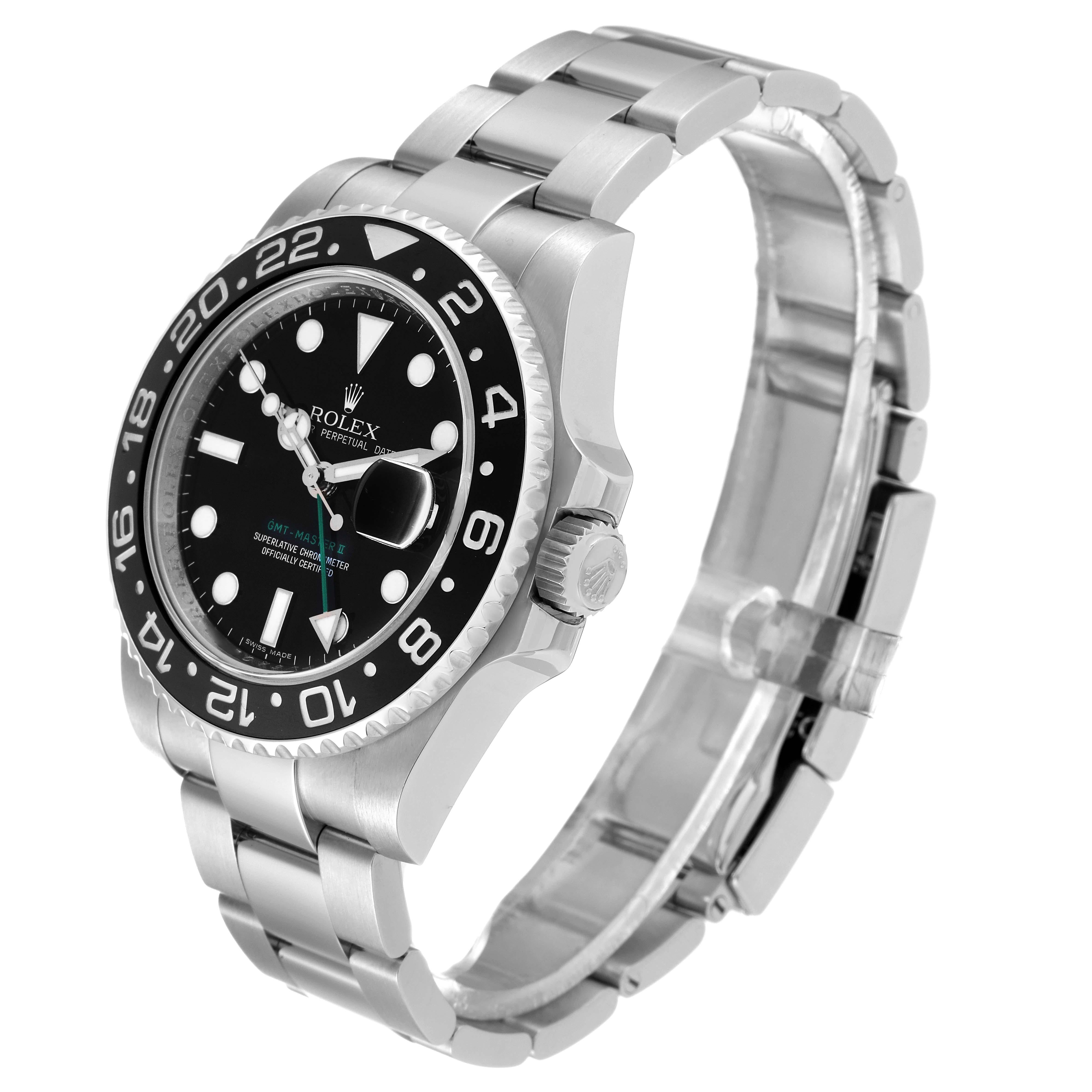Rolex GMT Master II Black Dial Green Hand Steel Mens Watch 116710 Box Card For Sale 3