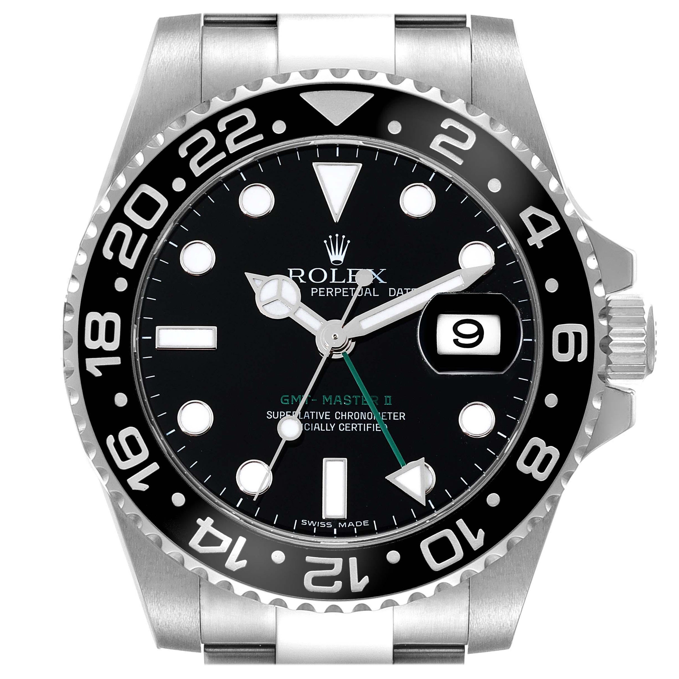 Rolex GMT Master II Black Dial Green Hand Steel Mens Watch 116710 Box Card