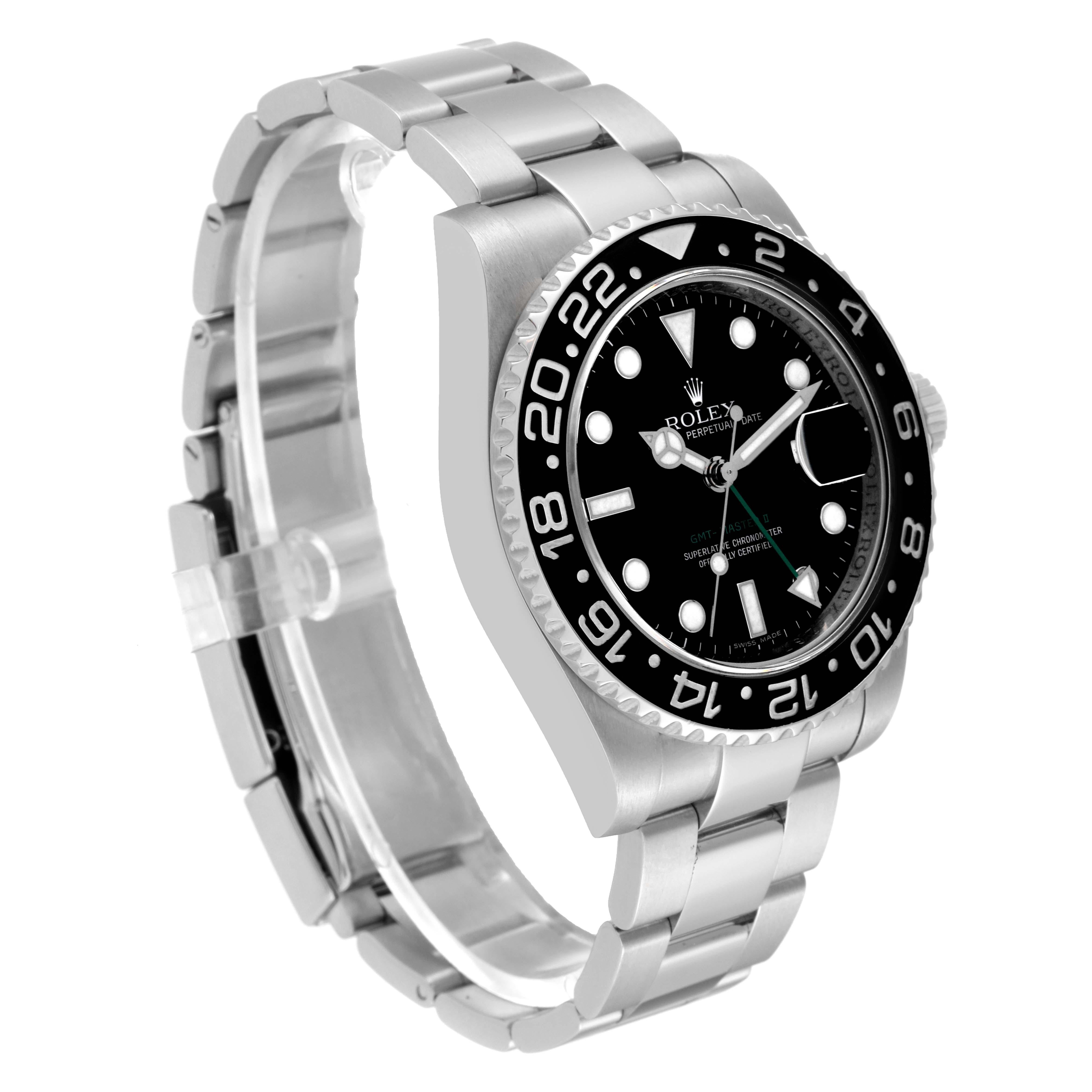 Rolex GMT Master II Black Dial Green Hand Steel Mens Watch 116710 Box Papers In Excellent Condition In Atlanta, GA