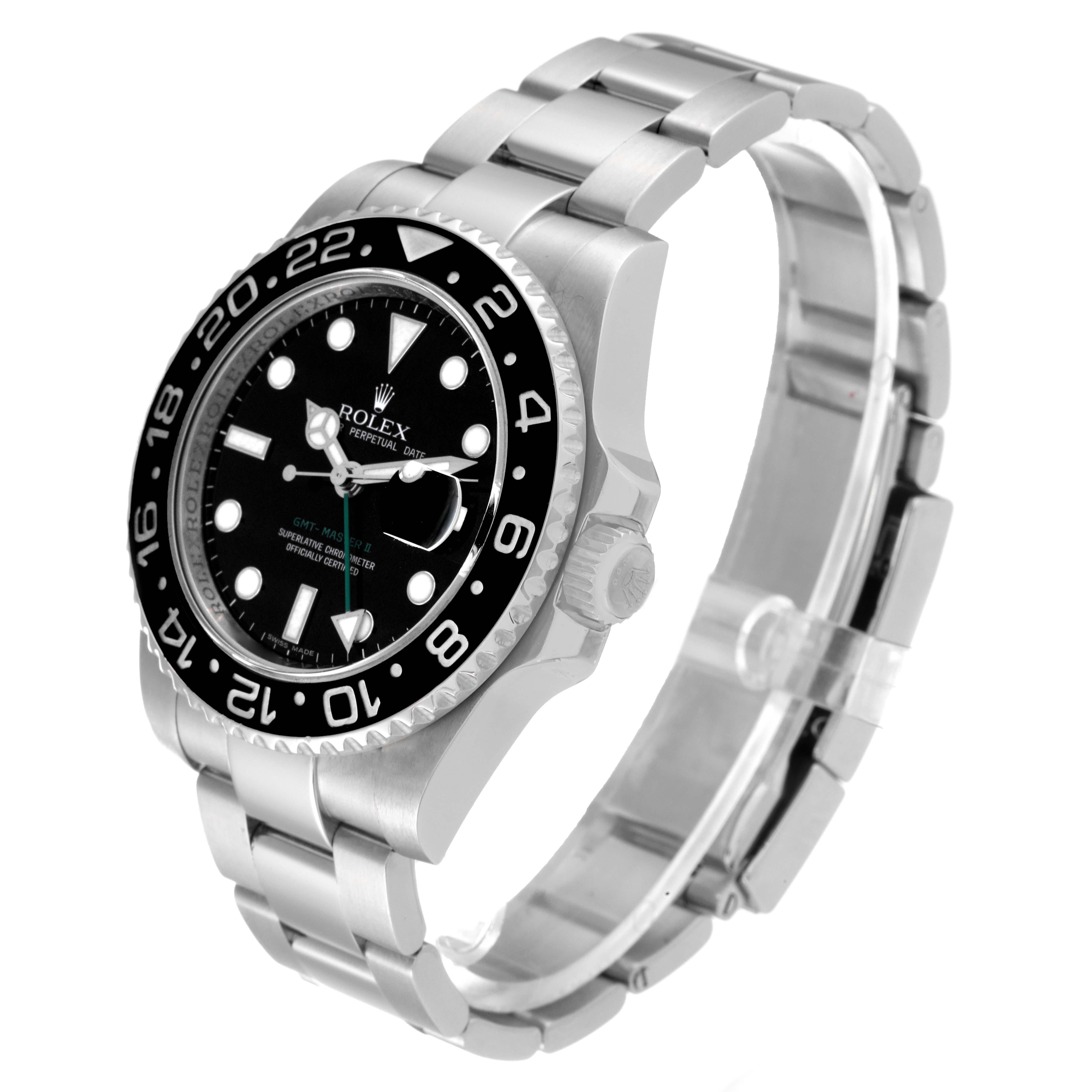 Men's Rolex GMT Master II Black Dial Green Hand Steel Mens Watch 116710 Box Papers