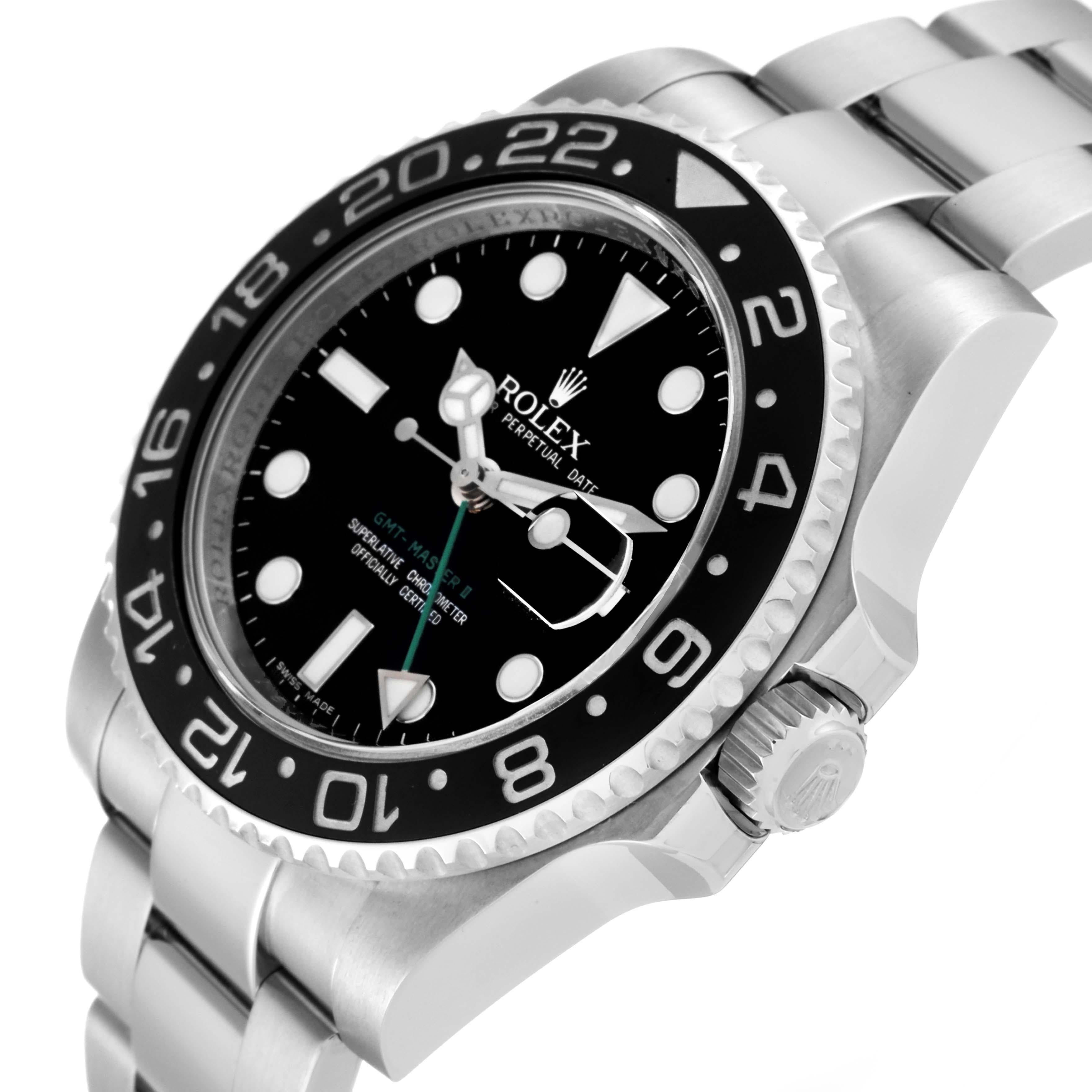 Men's Rolex GMT Master II Black Dial Green Hand Steel Mens Watch 116710