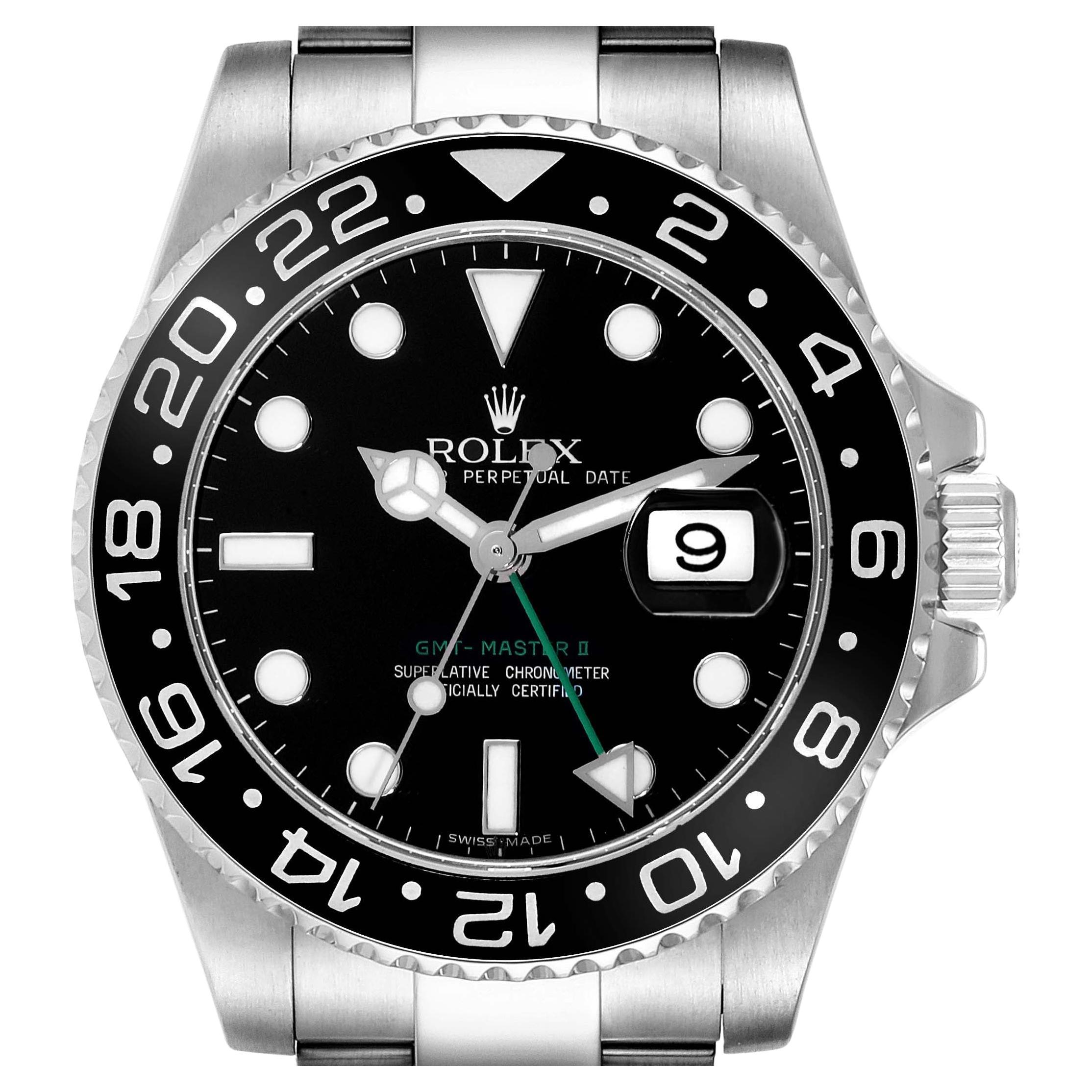 Rolex GMT Master II Black Dial Green Hand Steel Mens Watch 116710