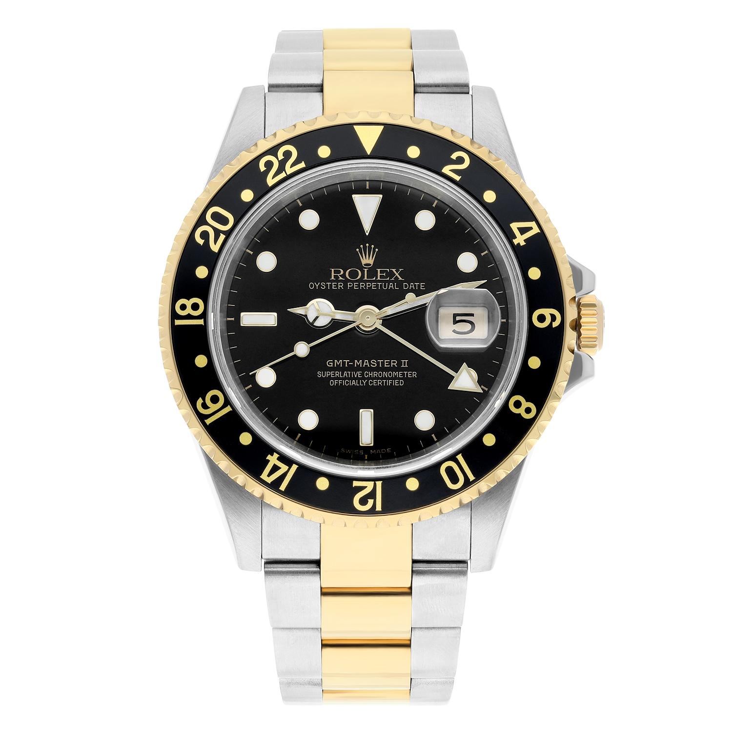 This pre-owned, in excellent condition, Rolex GMT-Master II ref 16713 from 2008 is becoming more popular as newer GMT models gain attention. The attraction to it grows because it's getting harder to find discontinued models like the ref. 16713,