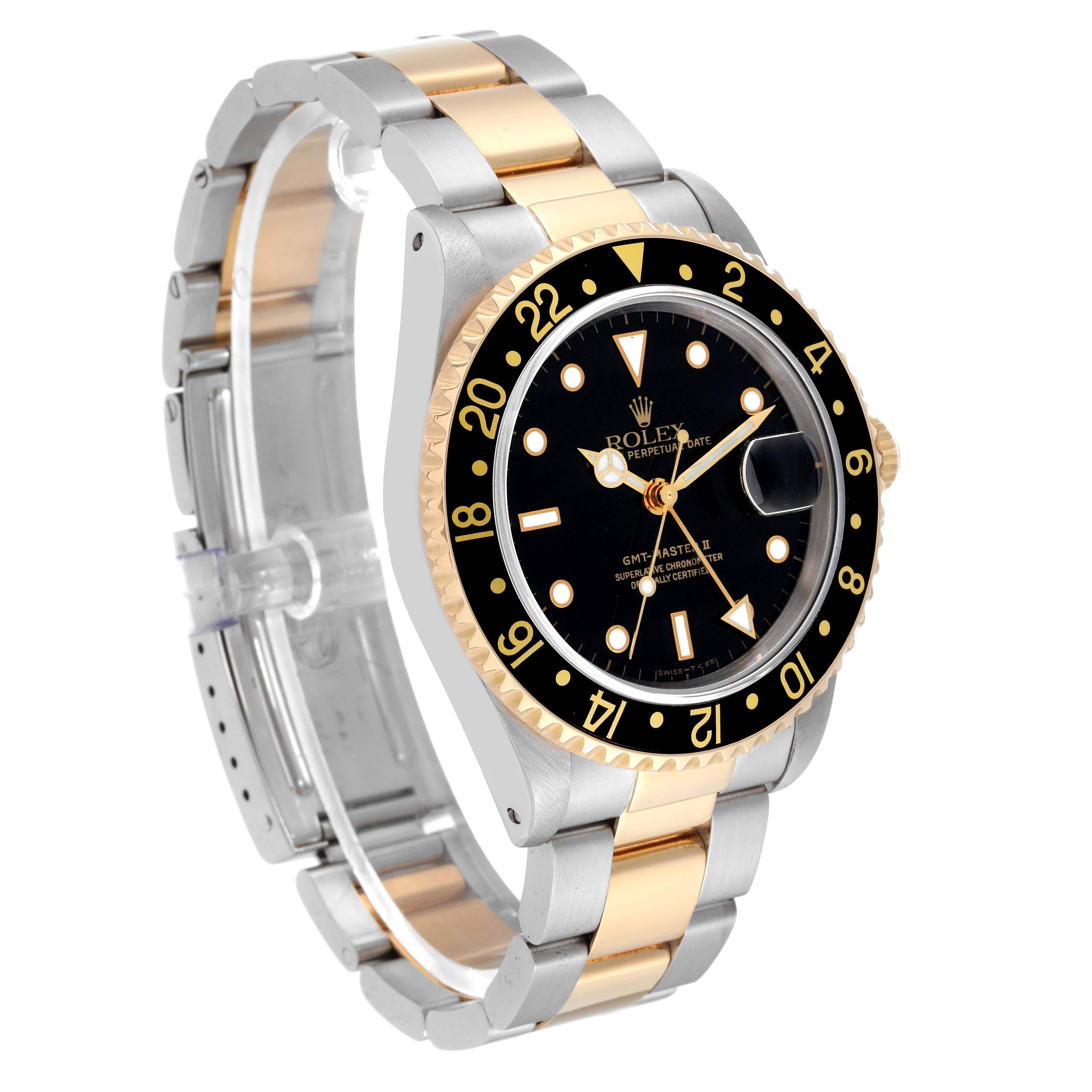 Rolex GMT Master II Black Dial Yellow Gold Steel Mens Watch 16713 For Sale 7