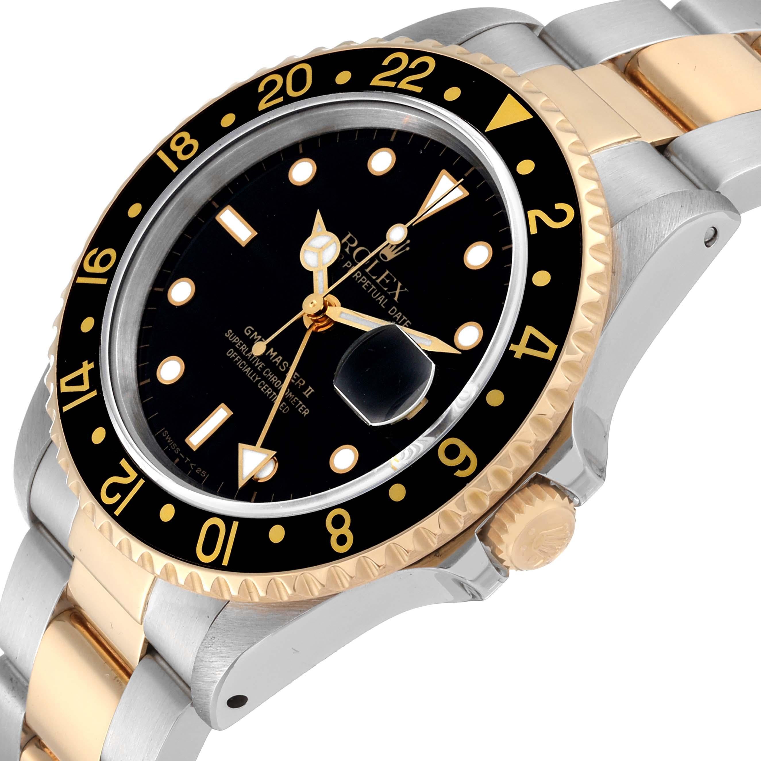 Rolex GMT Master II Black Dial Yellow Gold Steel Mens Watch 16713 For Sale 1