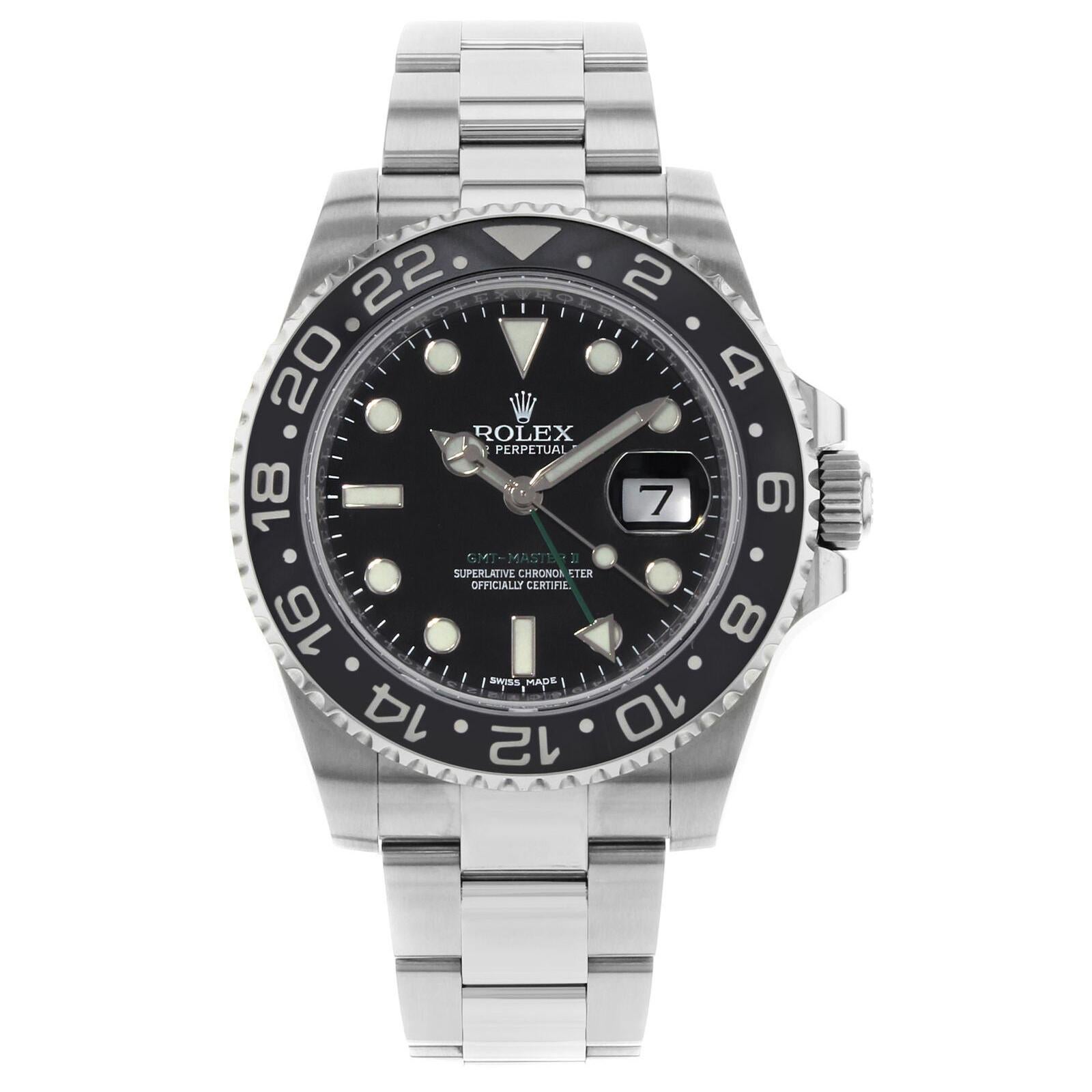 Rolex GMT-Master II Black on Black Green Hand Steel Automatic Men's Watch 116710