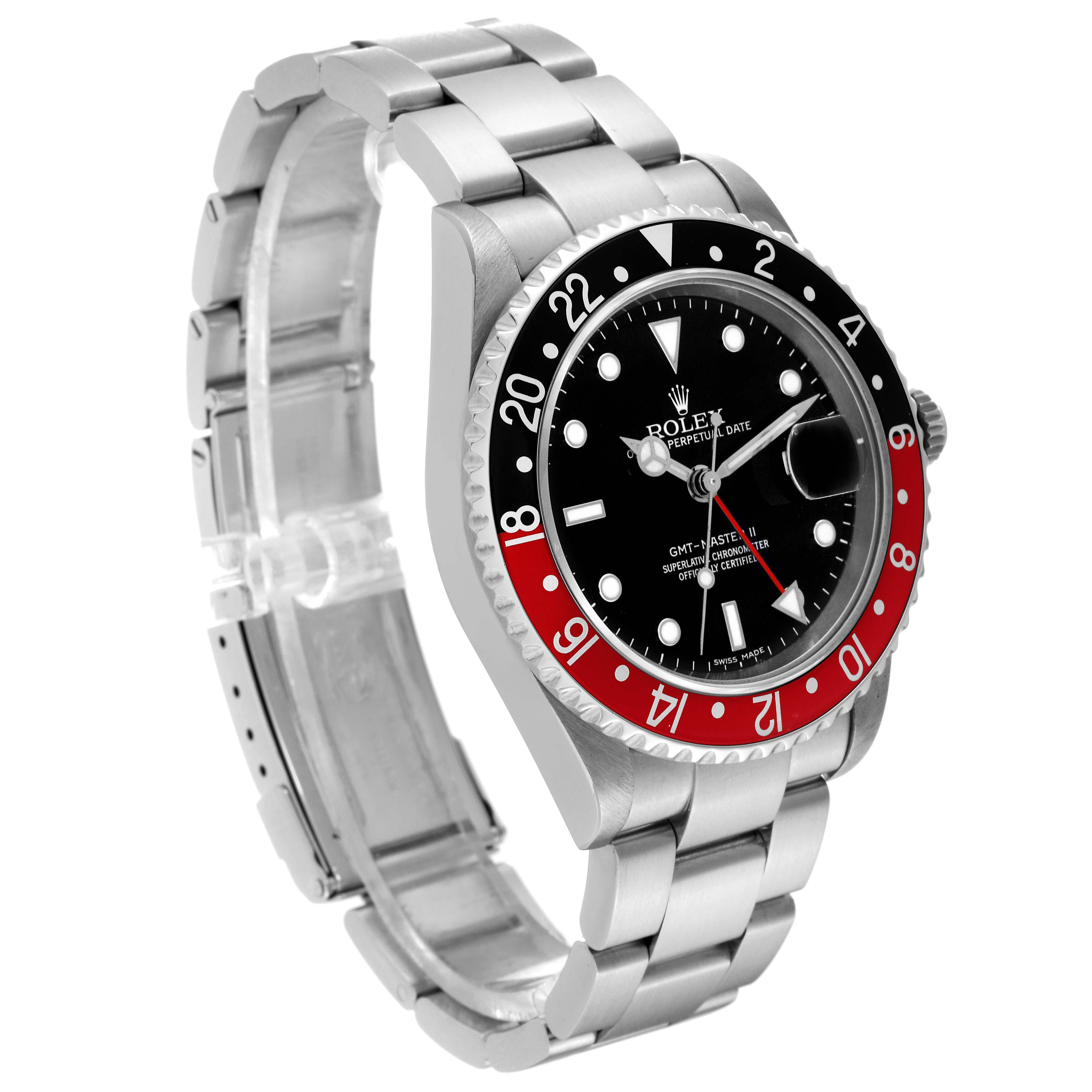 Rolex GMT Master II Black Red Coke Bezel Error Dial Steel Watch 16710 Box Papers In Excellent Condition In Atlanta, GA