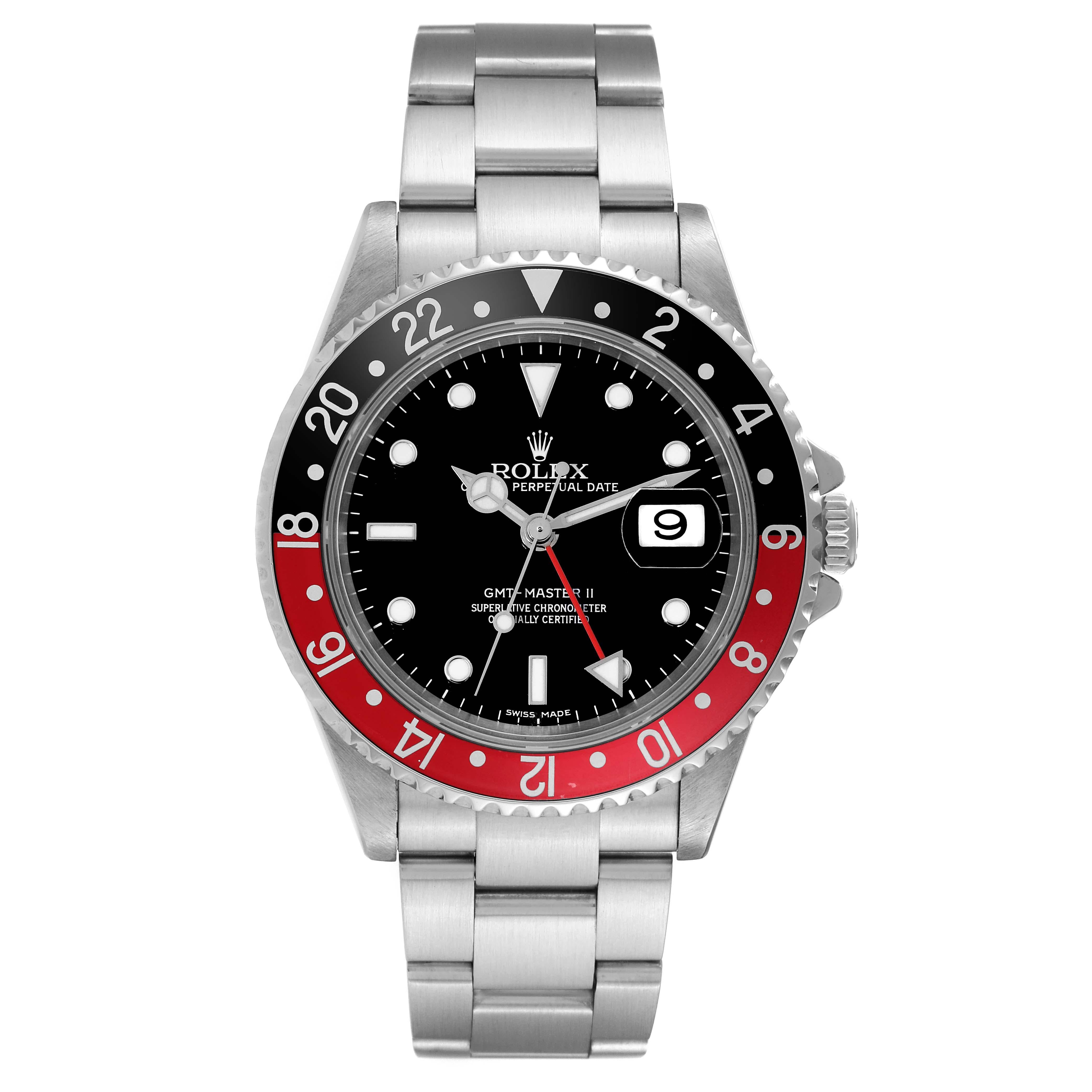 Rolex GMT Master II Black Red Coke Bezel Error Dial Steel Watch 16710 Box Papers 3