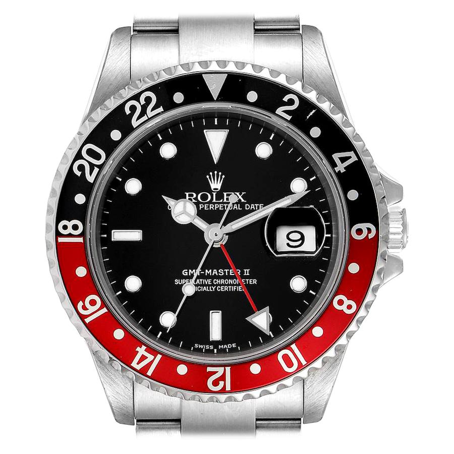 Rolex GMT Master II Black Red Coke Bezel Mens Watch 16710 For Sale