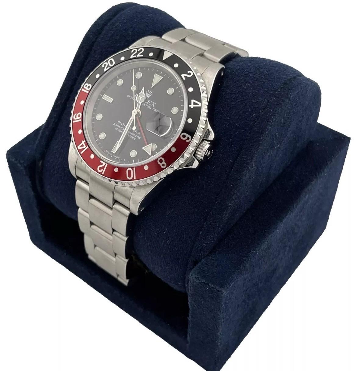 Montre Rolex GMT-Master II Black Red COKE Bezel Stainless Steel Black 40mm 16710 Bon état - En vente à Boca Raton, FL