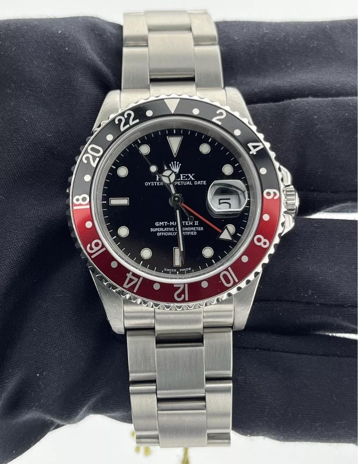 Montre Rolex GMT-Master II Black Red COKE Bezel Stainless Steel Black 40mm 16710 en vente 1