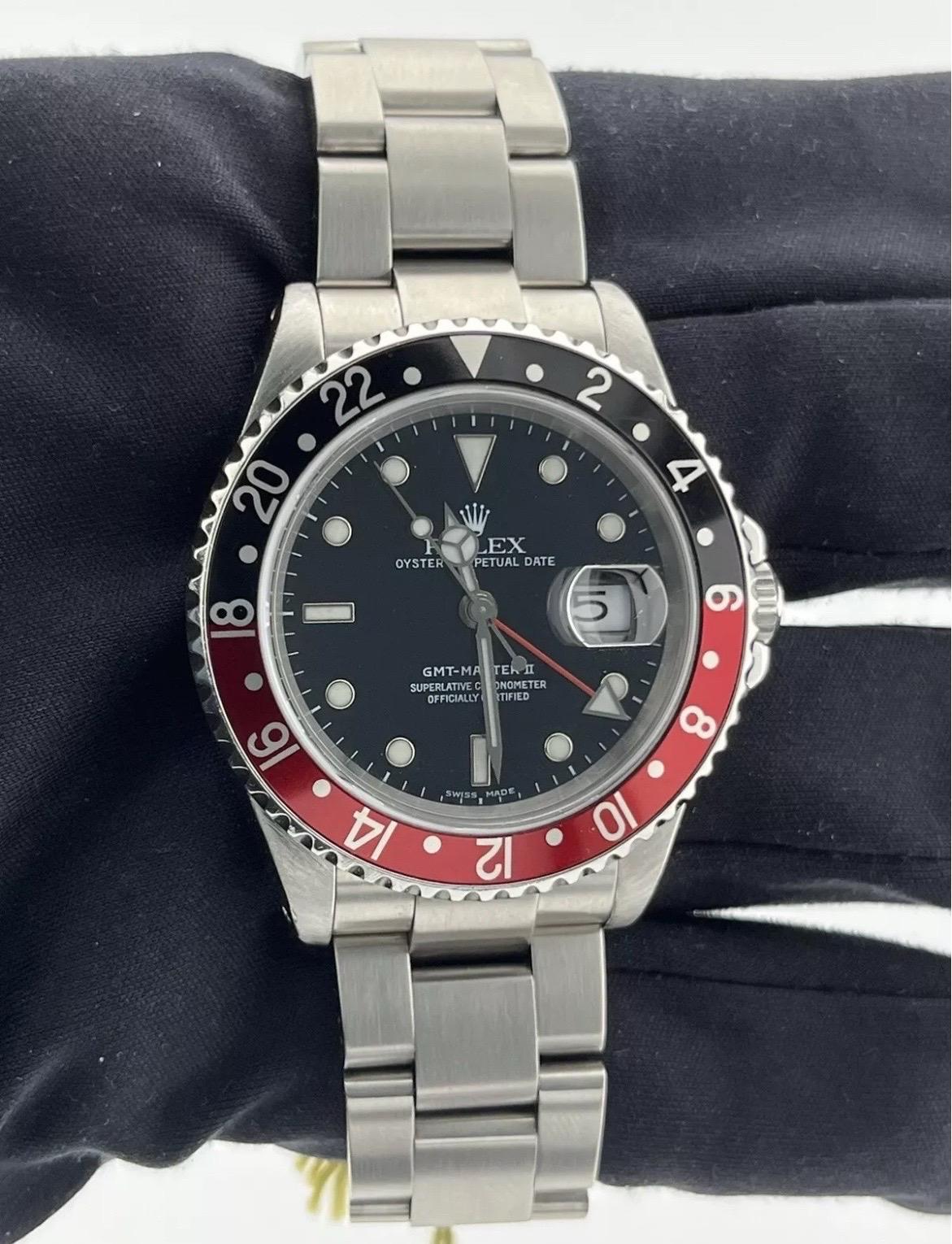 Montre Rolex GMT-Master II Black Red COKE Bezel Stainless Steel Black 40mm 16710 en vente 2
