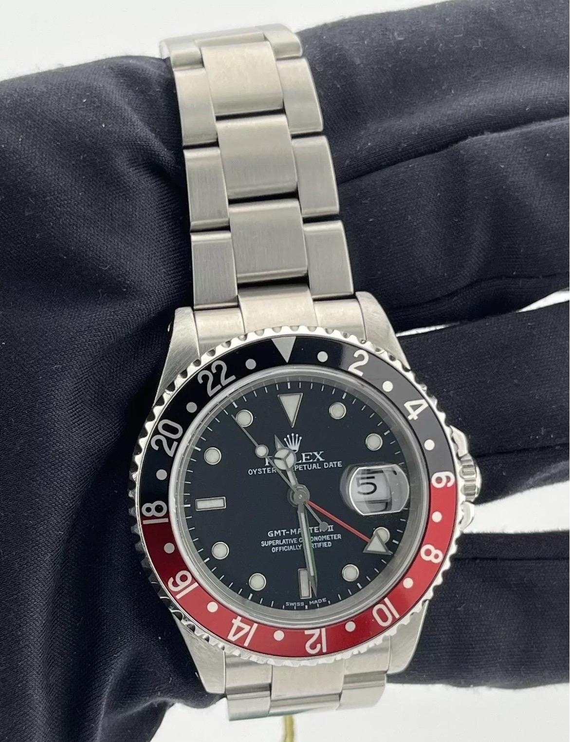 Montre Rolex GMT-Master II Black Red COKE Bezel Stainless Steel Black 40mm 16710 en vente 3