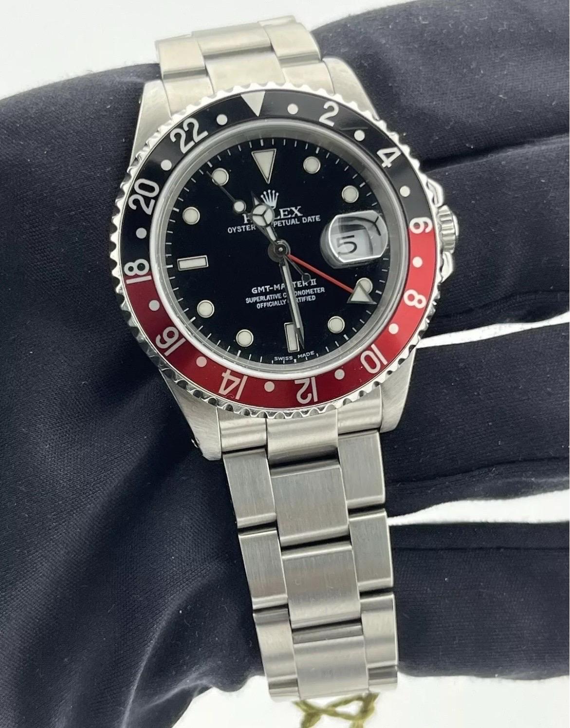 Montre Rolex GMT-Master II Black Red COKE Bezel Stainless Steel Black 40mm 16710 en vente 4