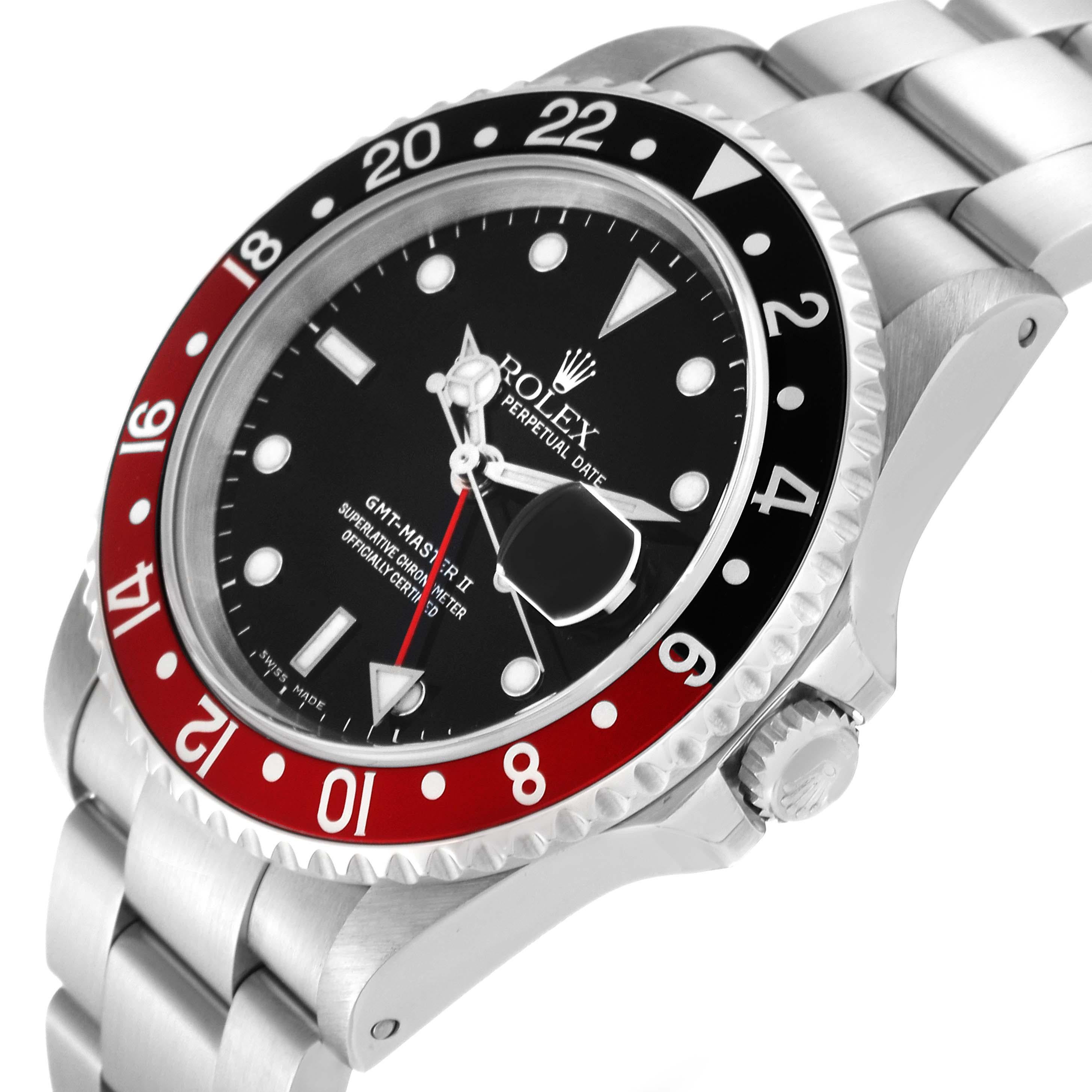 Men's Rolex GMT Master II Black Red Coke Bezel Steel Mens Watch 16710 Box Papers