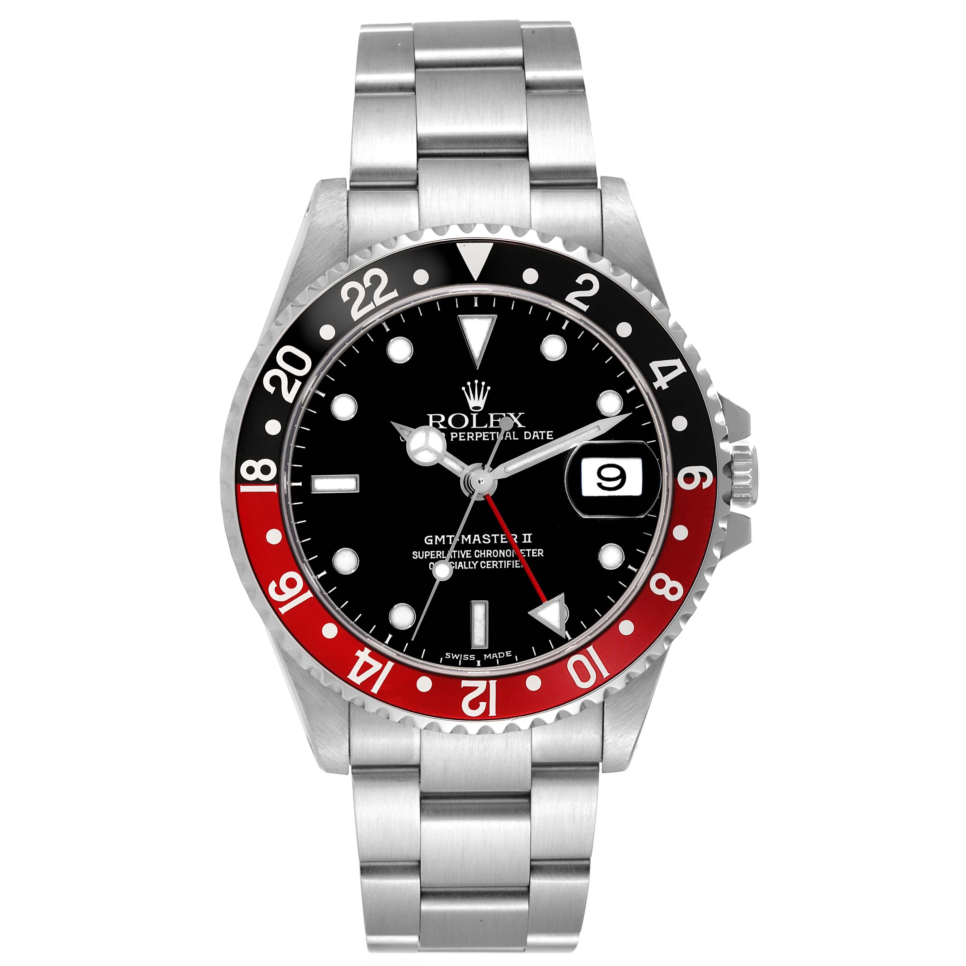 Rolex GMT Master II Black Red Coke Bezel Steel Mens Watch 16710 Box Papers For Sale 3