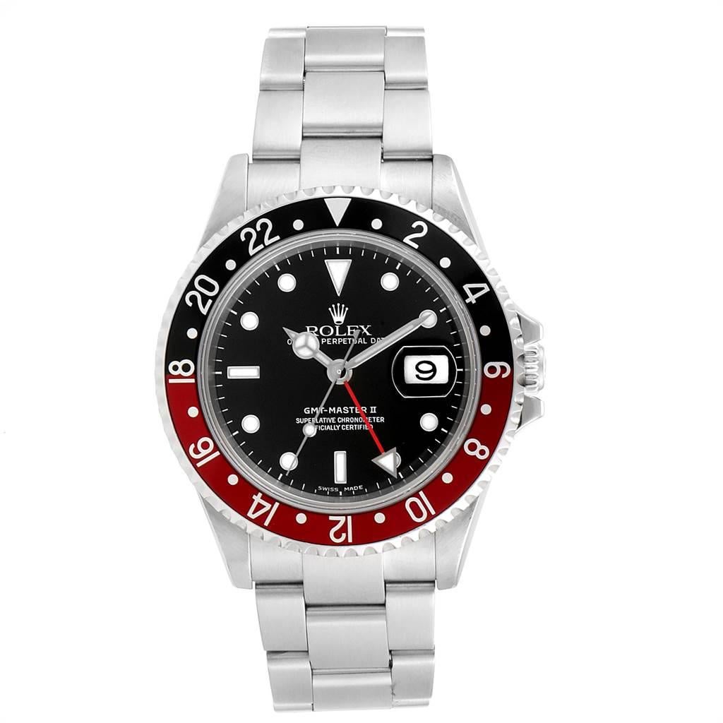 Rolex GMT Master II Black Red Coke Bezel Steel Men's Watch 16710 In Excellent Condition For Sale In Atlanta, GA