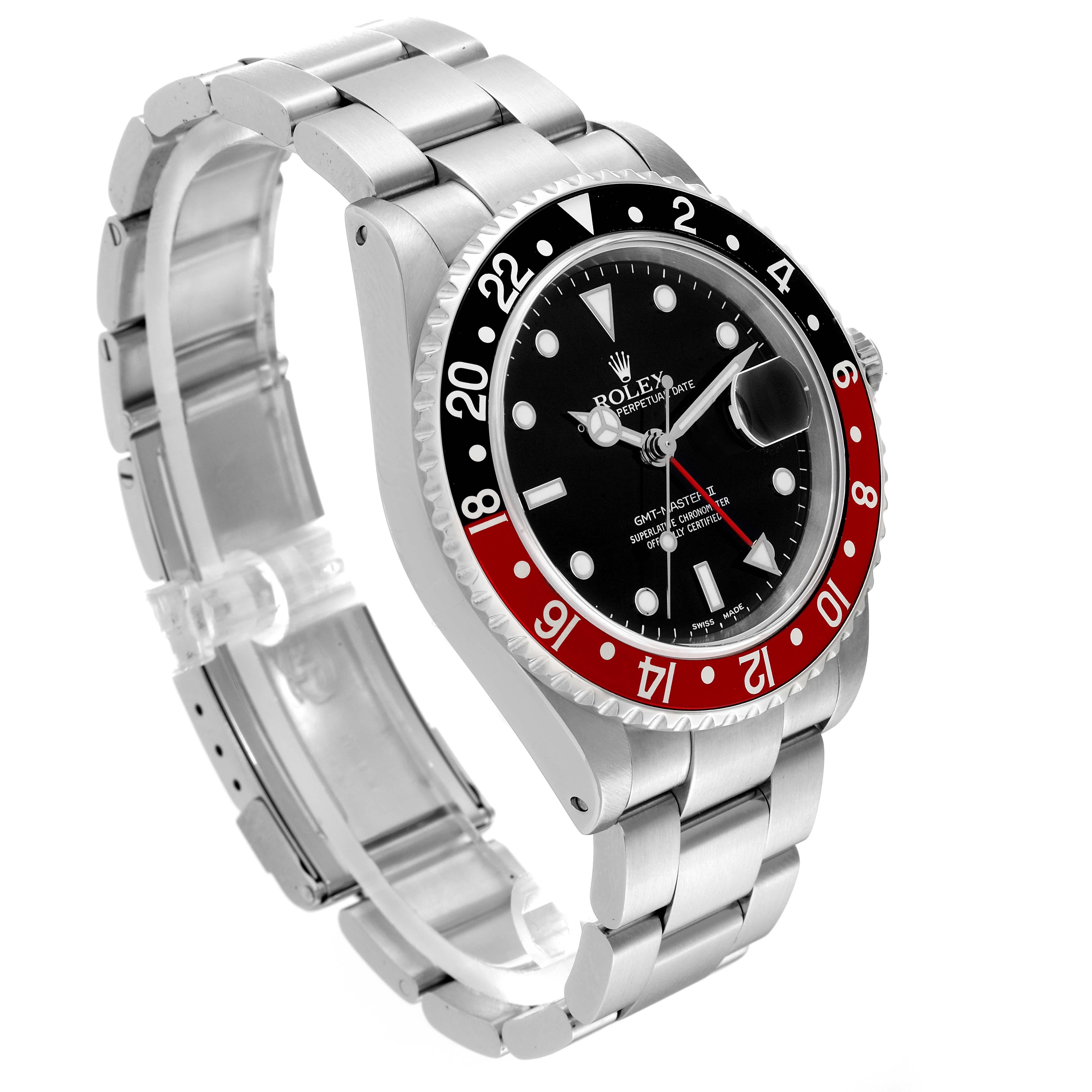 Men's Rolex GMT Master II Black Red Coke Bezel Steel Mens Watch 16710 For Sale