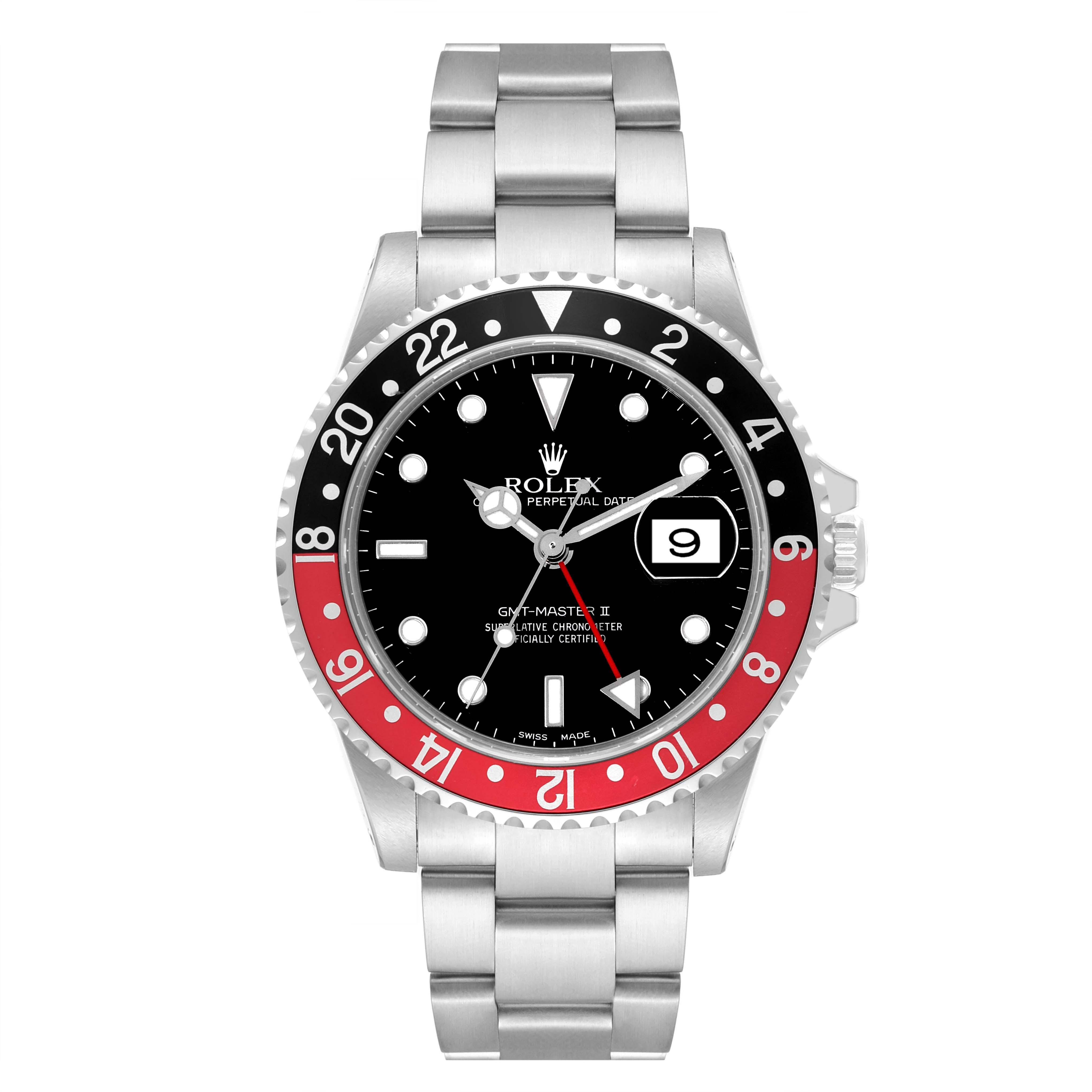 Rolex GMT Master II Black Red Coke Bezel Steel Mens Watch 16710 3