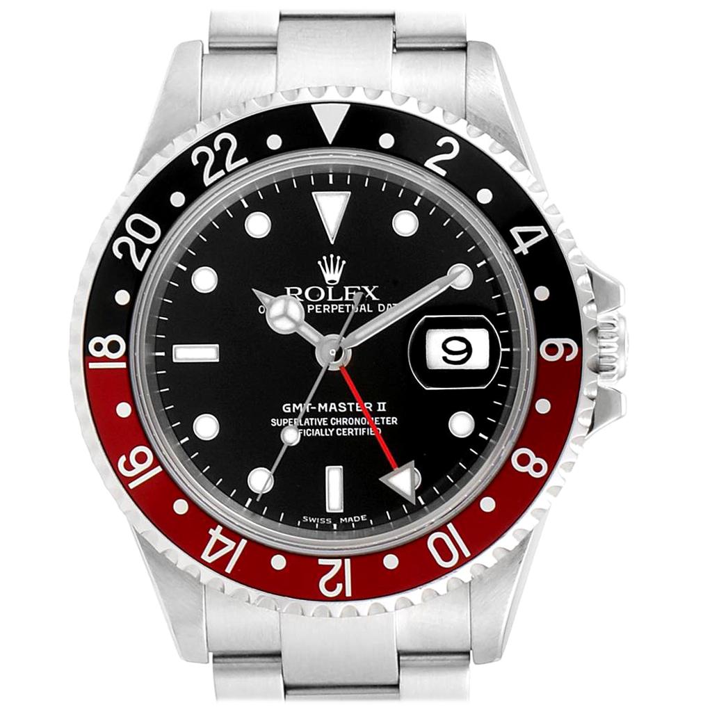 Rolex GMT Master II Black Red Coke Bezel Steel Men's Watch 16710 For Sale