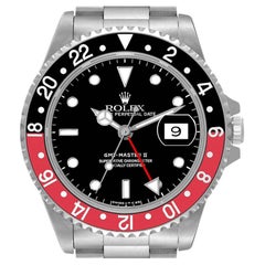Vintage Rolex GMT Master II Black Red Coke Bezel Steel Watch 16710