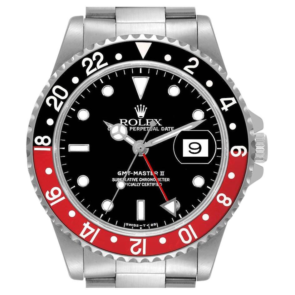 Rolex GMT Master II Black Red Coke Bezel Steel Watch 16710