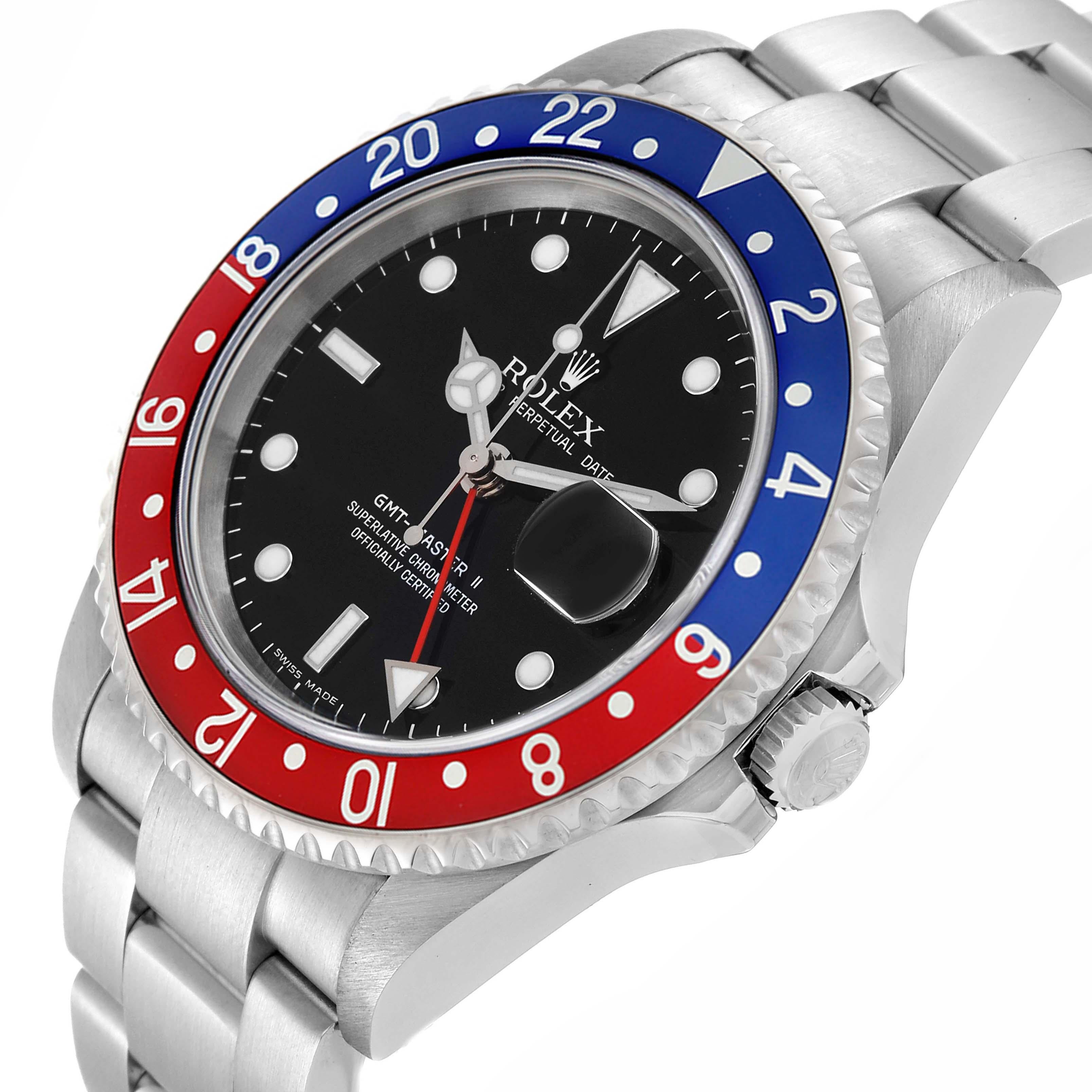 Rolex GMT Master II avec lunette Pepsi bleue et cadran erreur en acier pour hommes 16710 en vente 1