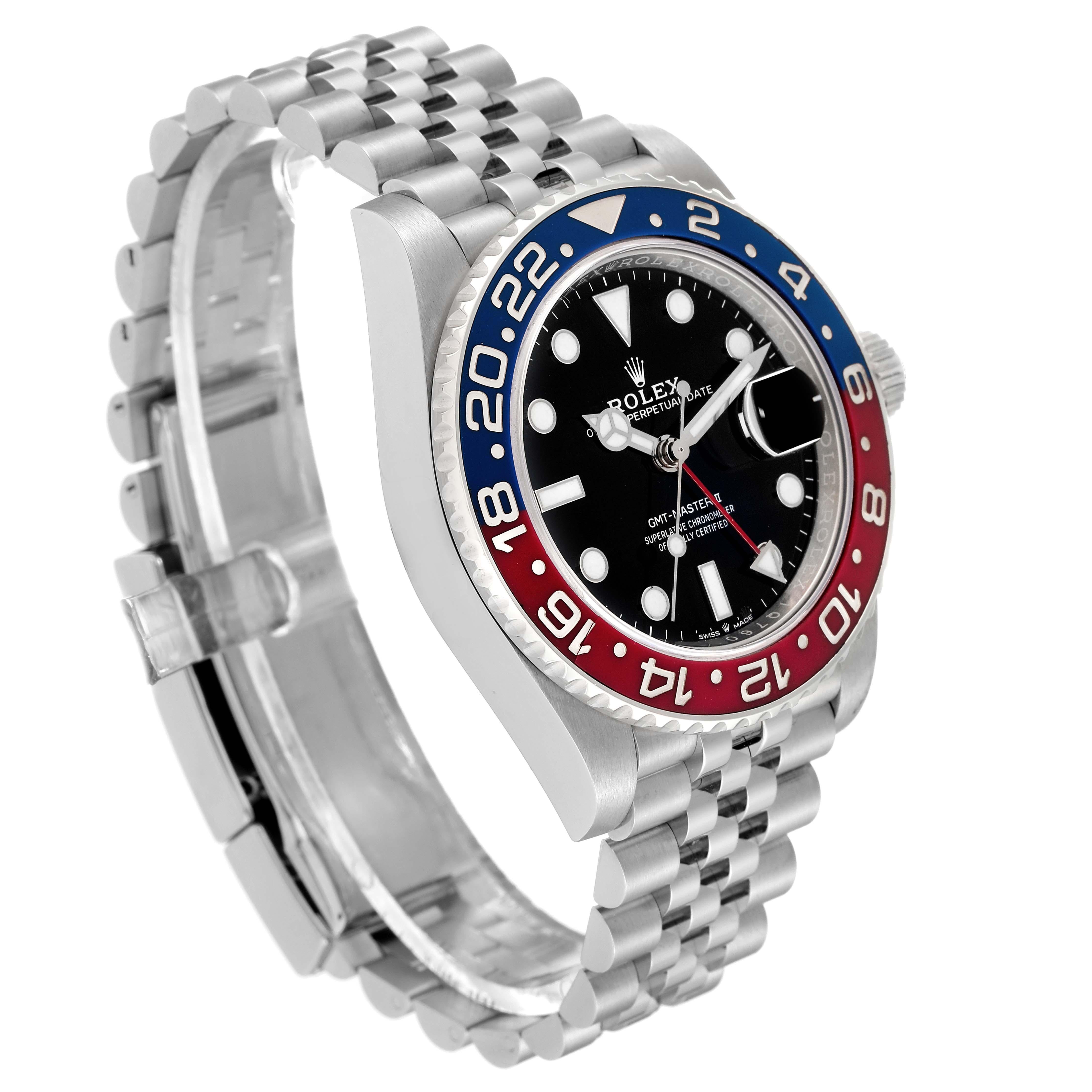 Rolex GMT Master II Azul Rojo Pepsi Bisel Acero Reloj Hombre 126710 Caja Tarjeta en Excelente Estado en Atlanta, GA