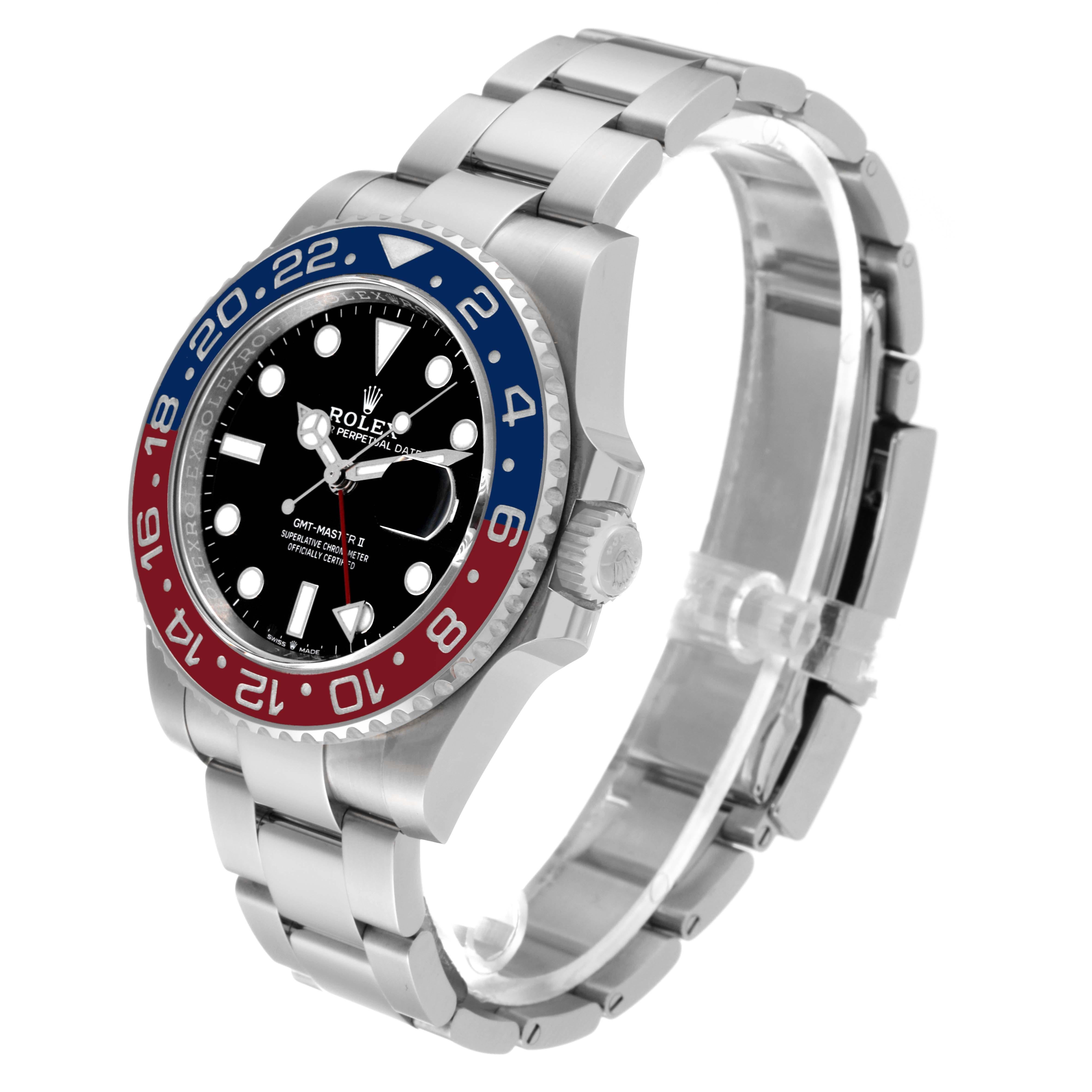 Men's Rolex GMT Master II Blue Red Pepsi Bezel Steel Mens Watch 126710 Unworn For Sale