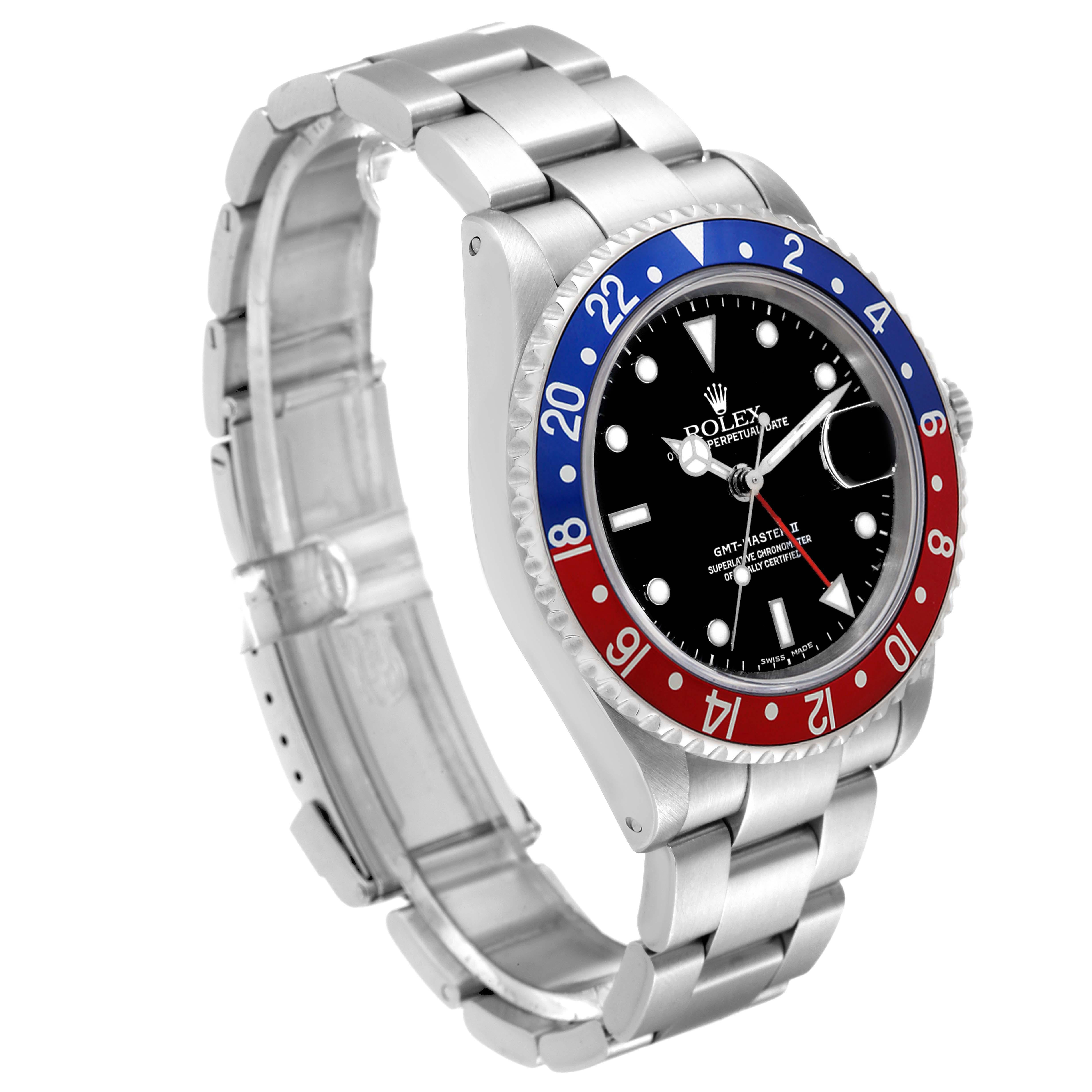  Rolex GMT Master II Blue Red Pepsi Bezel Steel Mens Watch 16710 Box Papers Pour hommes 