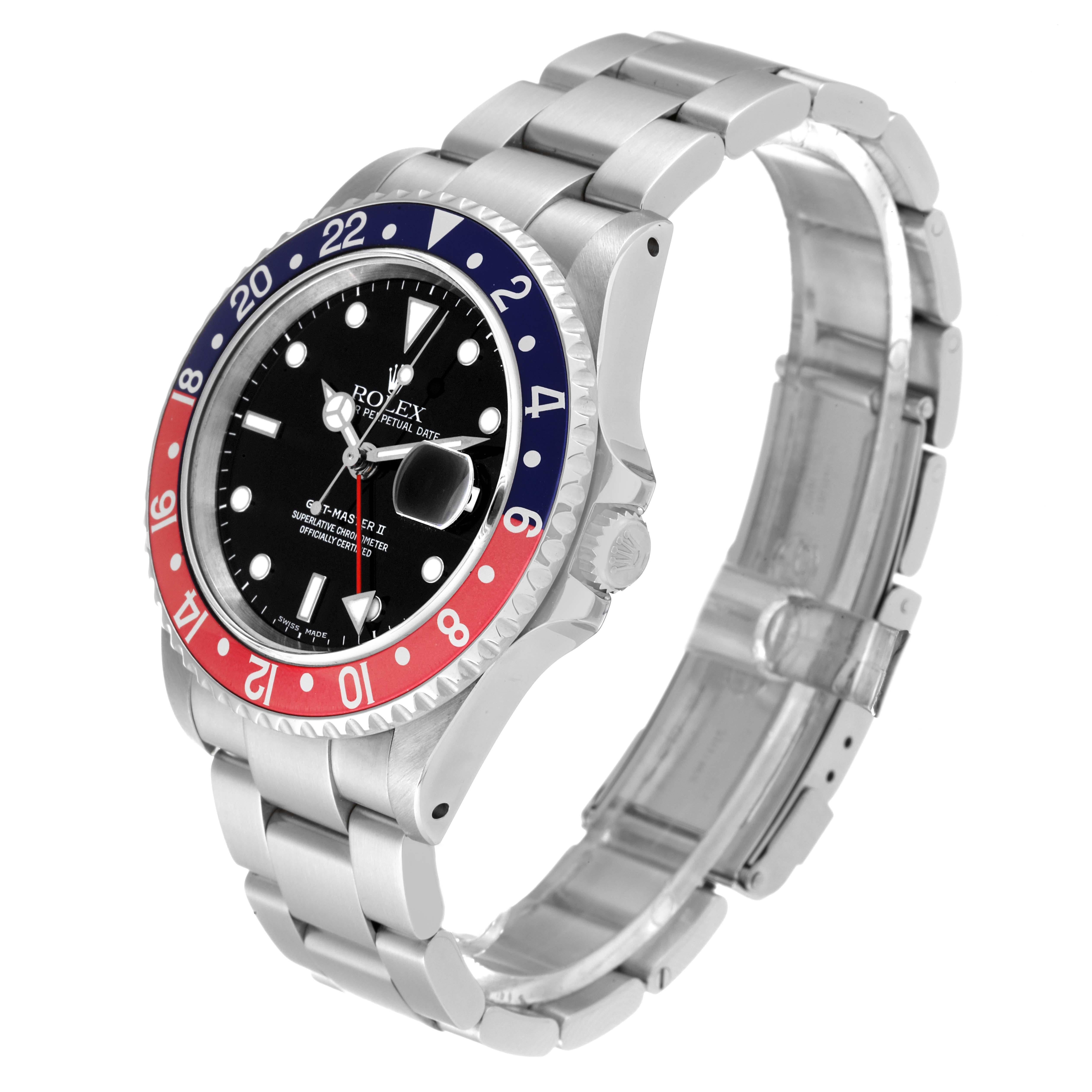 Rolex GMT Master II Blau Rot Pepsi Lünette Stahl Herrenuhr 16710 im Zustand „Hervorragend“ in Atlanta, GA