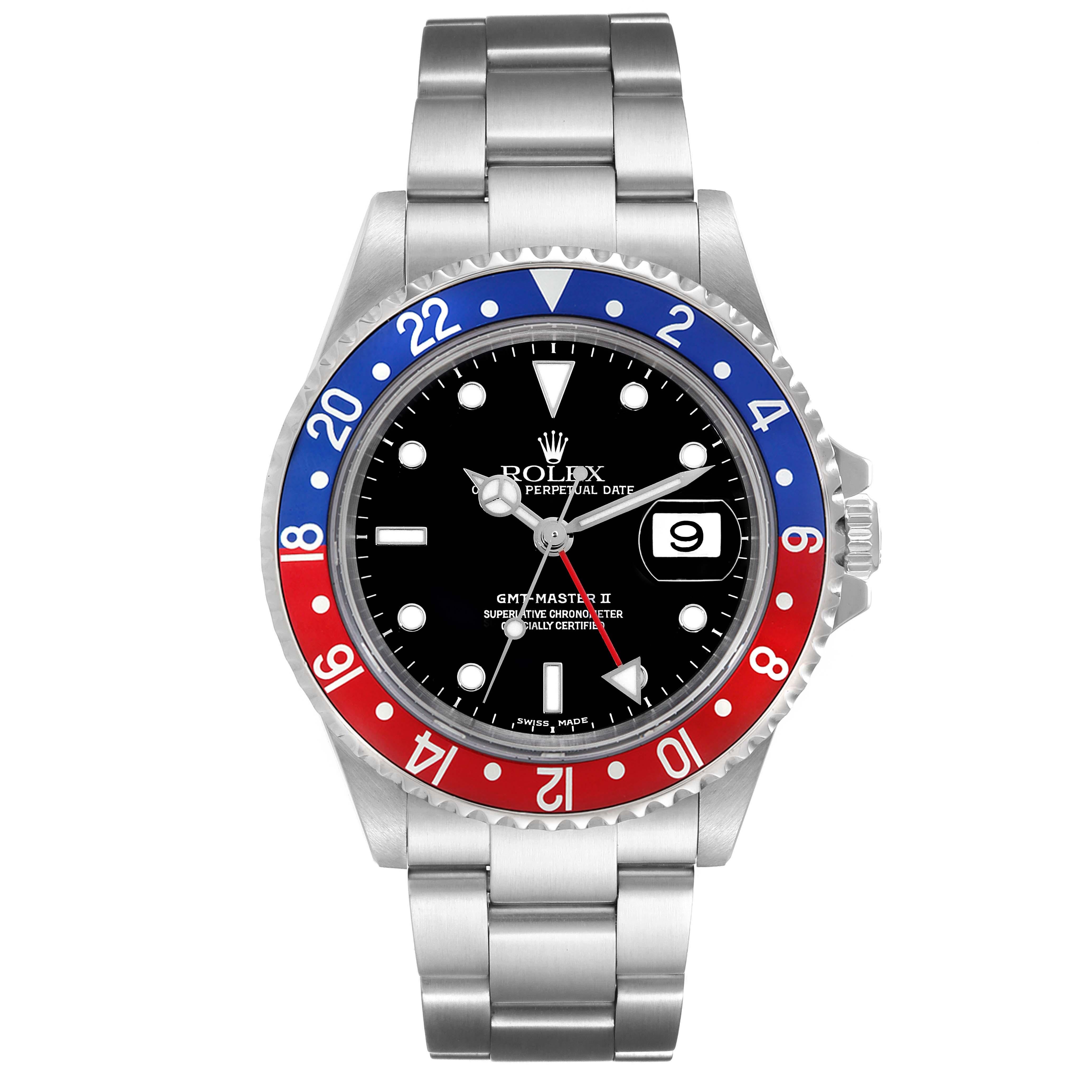 Men's Rolex GMT Master II Blue Red Pepsi Bezel Steel Mens Watch 16710 For Sale