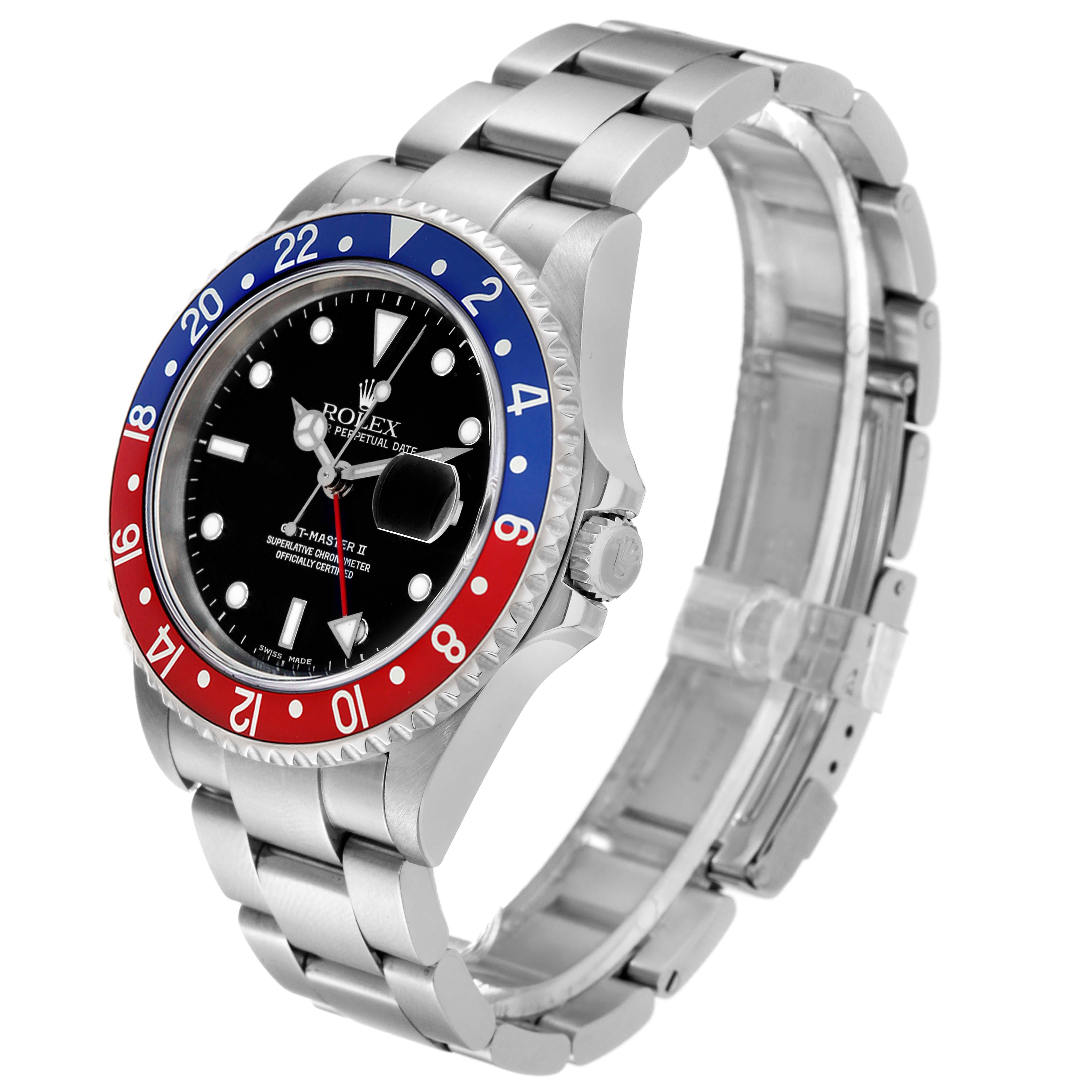 Rolex GMT Master II, montre pour hommes avec lunette Pepsi bleue et rouge 16710 en vente 5