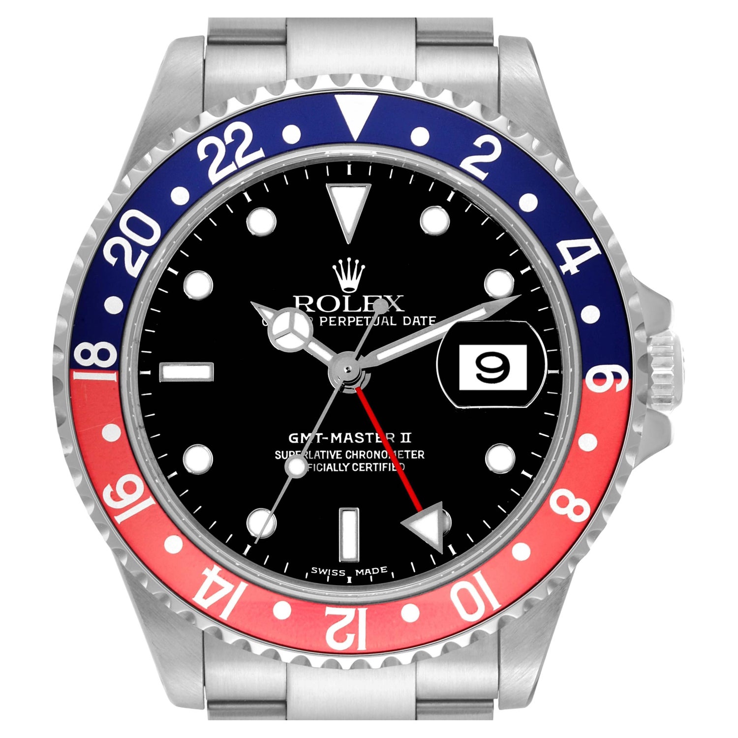 Rolex GMT Master II Blue Red Pepsi Bezel Steel Mens Watch 16710 at 1stDibs