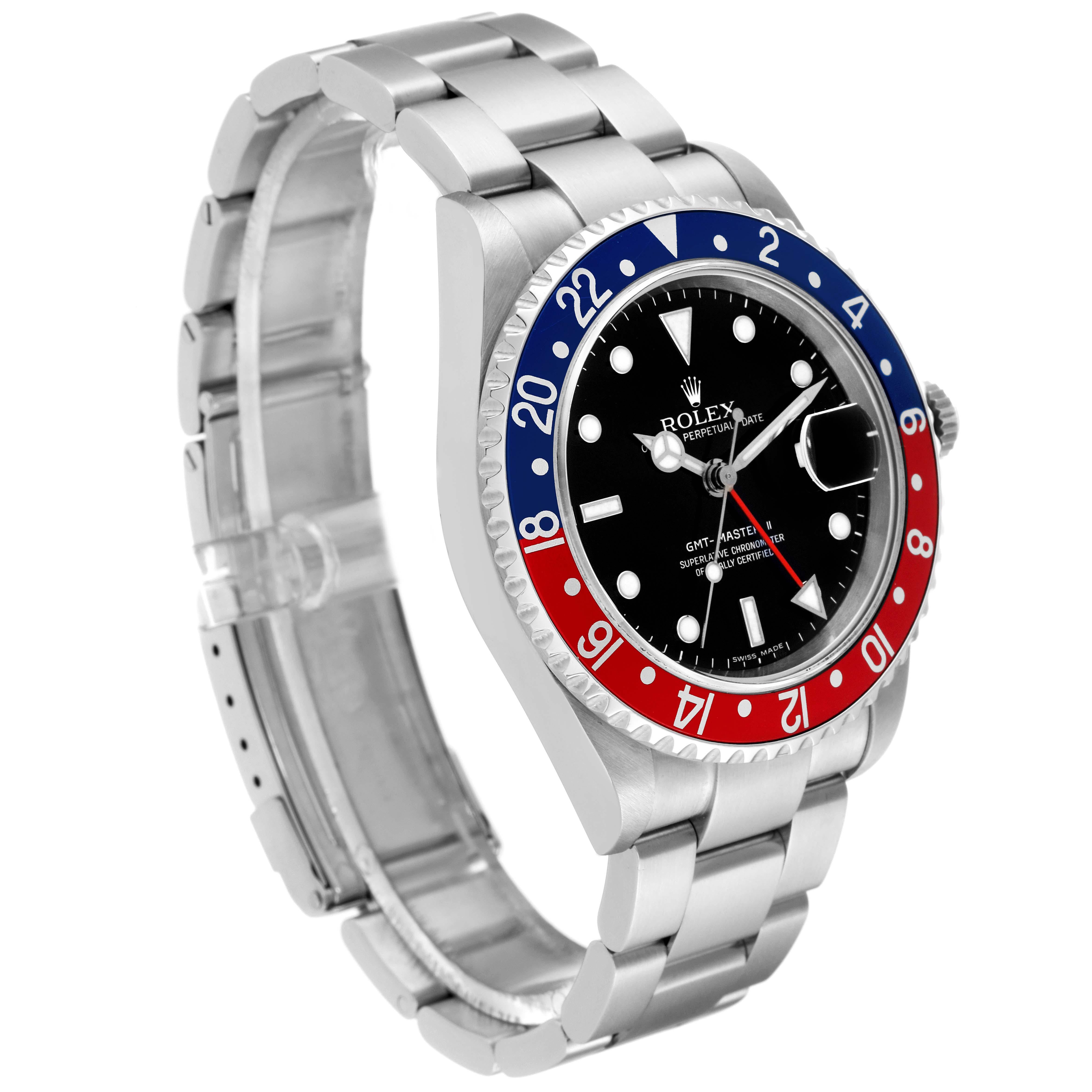 Rolex GMT Master II Blue Red Pepsi Error Dial Steel Mens Watch 16710 Box Papers In Excellent Condition In Atlanta, GA