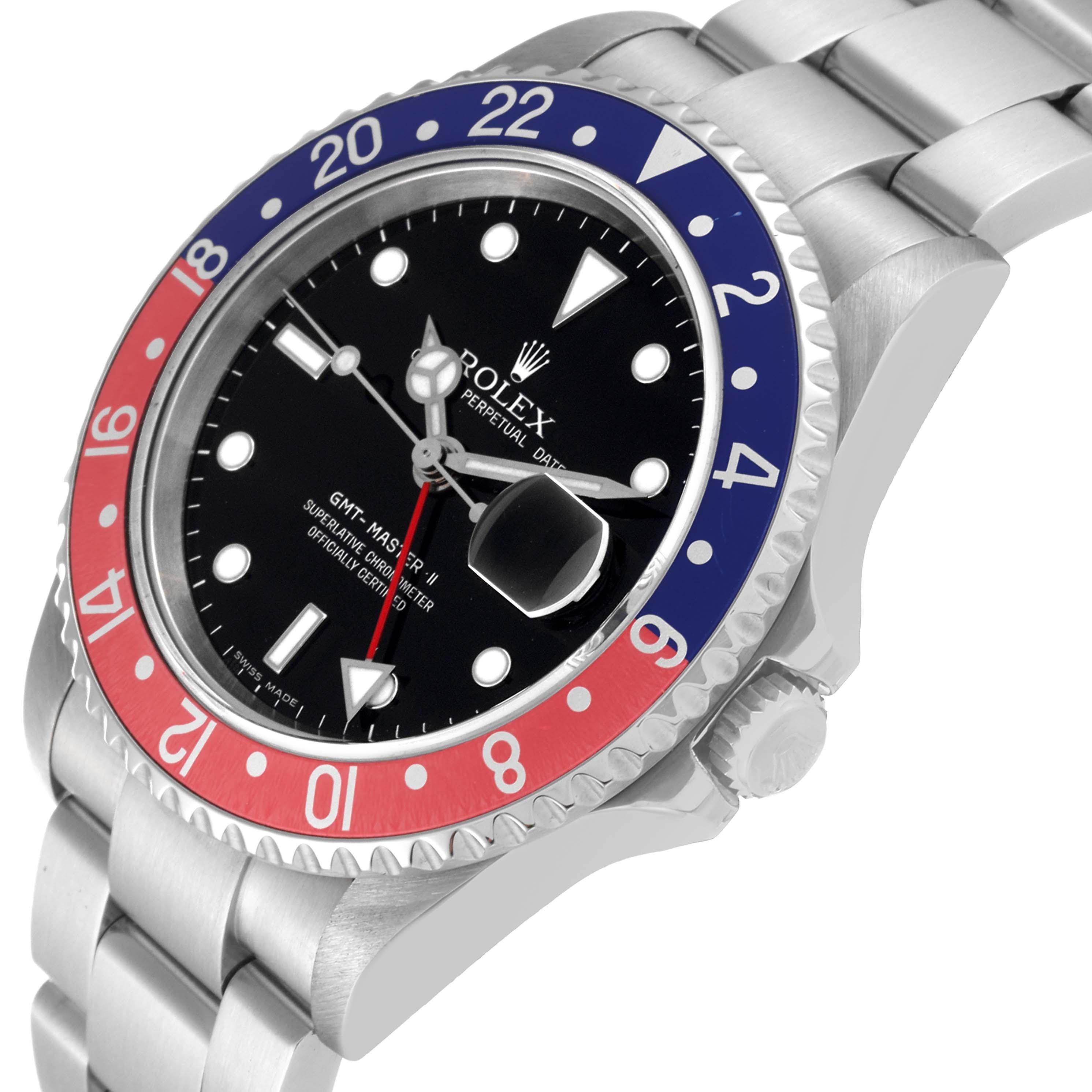 Rolex GMT Master II Blue Red Pepsi Error Dial Steel Mens Watch 16710 Box Papers In Excellent Condition In Atlanta, GA
